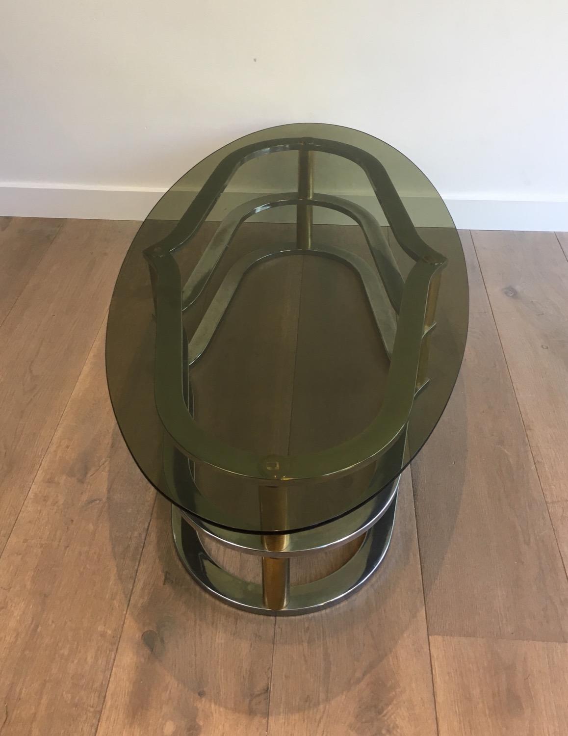 Table basse inhabituelle en laiton doré et chrome:: française:: circa 1960 en vente 1