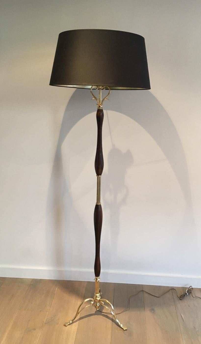 Unusual Gold Gilt Brass and Wood Floor Lamp, French, circa 1940 3