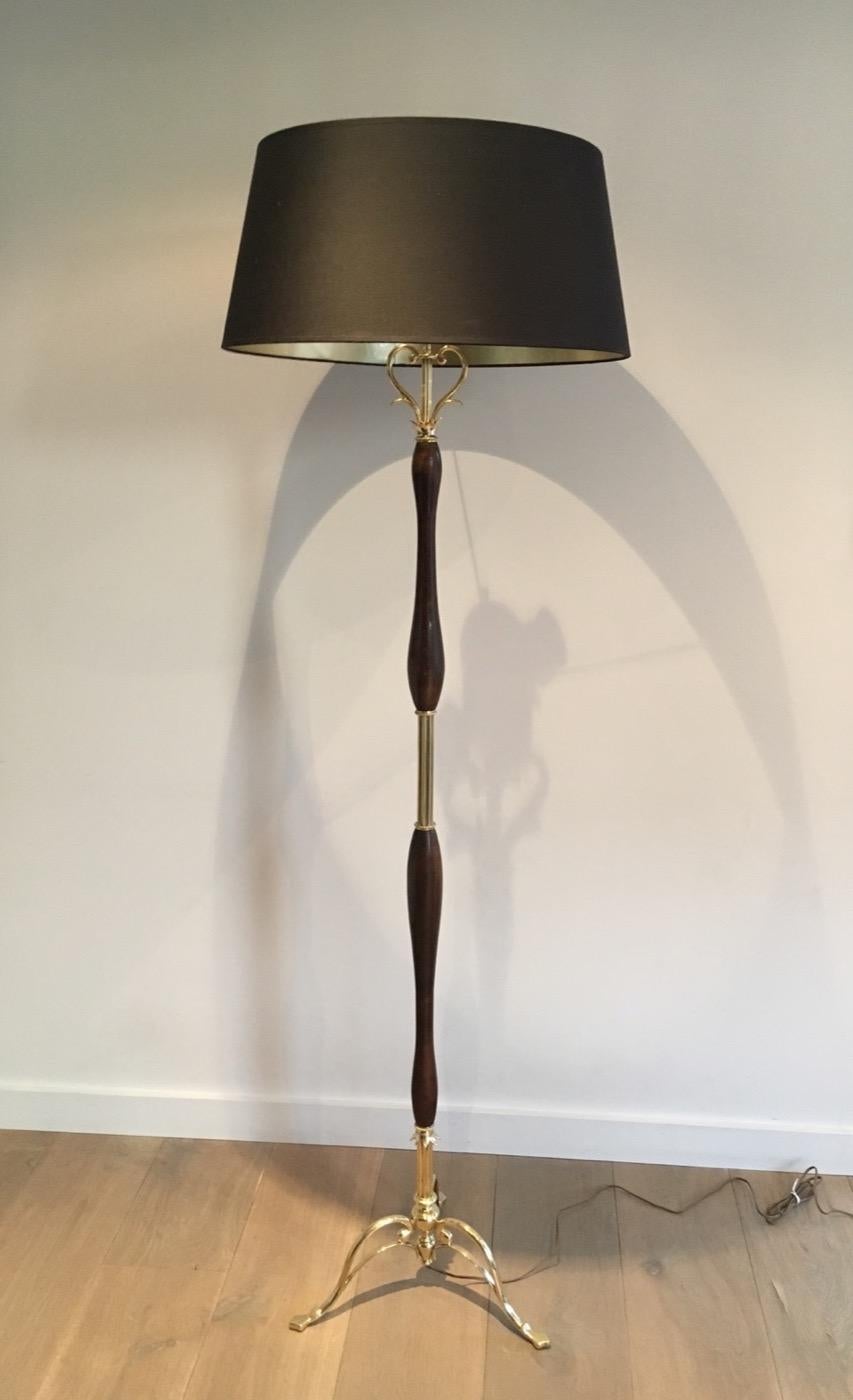 Unusual Gold Gilt Brass and Wood Floor Lamp, French, circa 1940 4