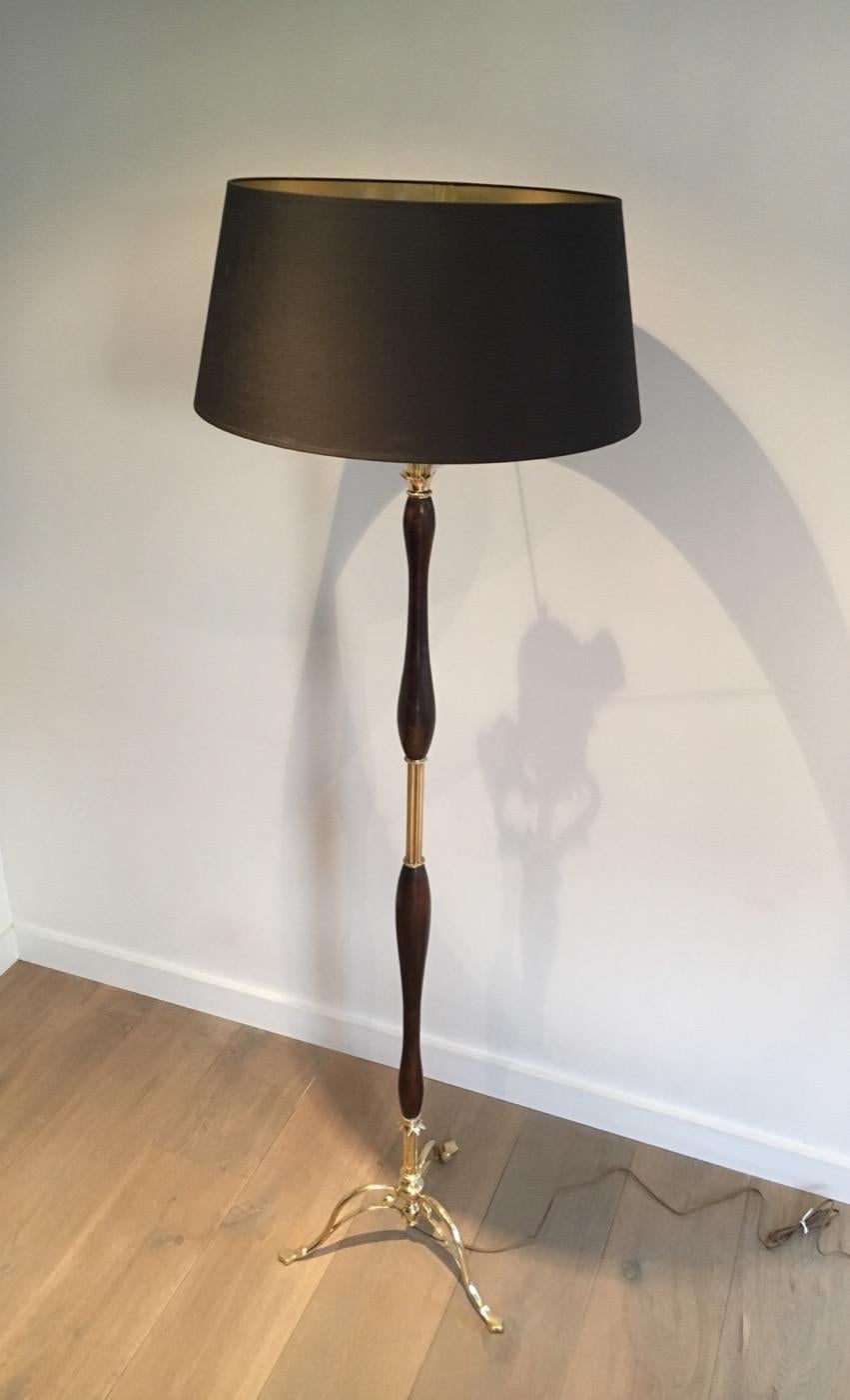 Unusual Gold Gilt Brass and Wood Floor Lamp, French, circa 1940 6