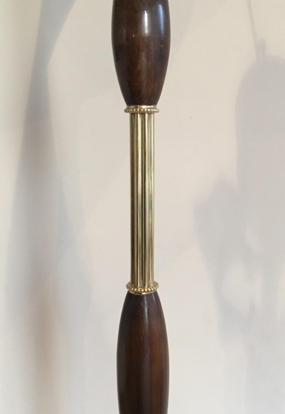 Unusual Gold Gilt Brass and Wood Floor Lamp, French, circa 1940 In Good Condition In Marcq-en-Barœul, Hauts-de-France