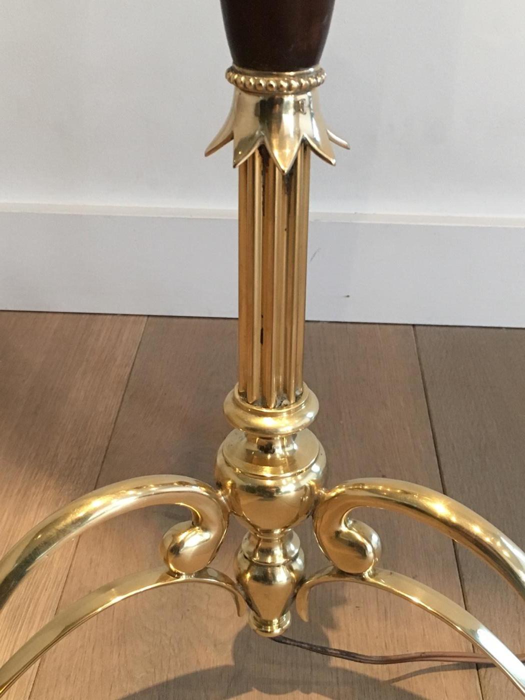 Unusual Gold Gilt Brass and Wood Floor Lamp, French, circa 1940 1