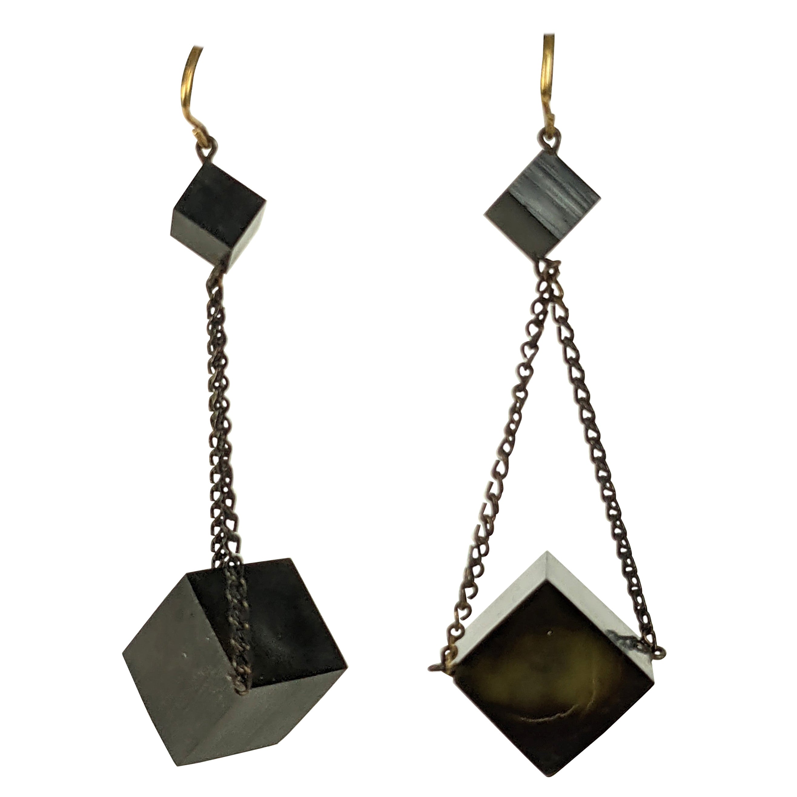Unusual Gutta Percha Victorian Geometric Earrings For Sale