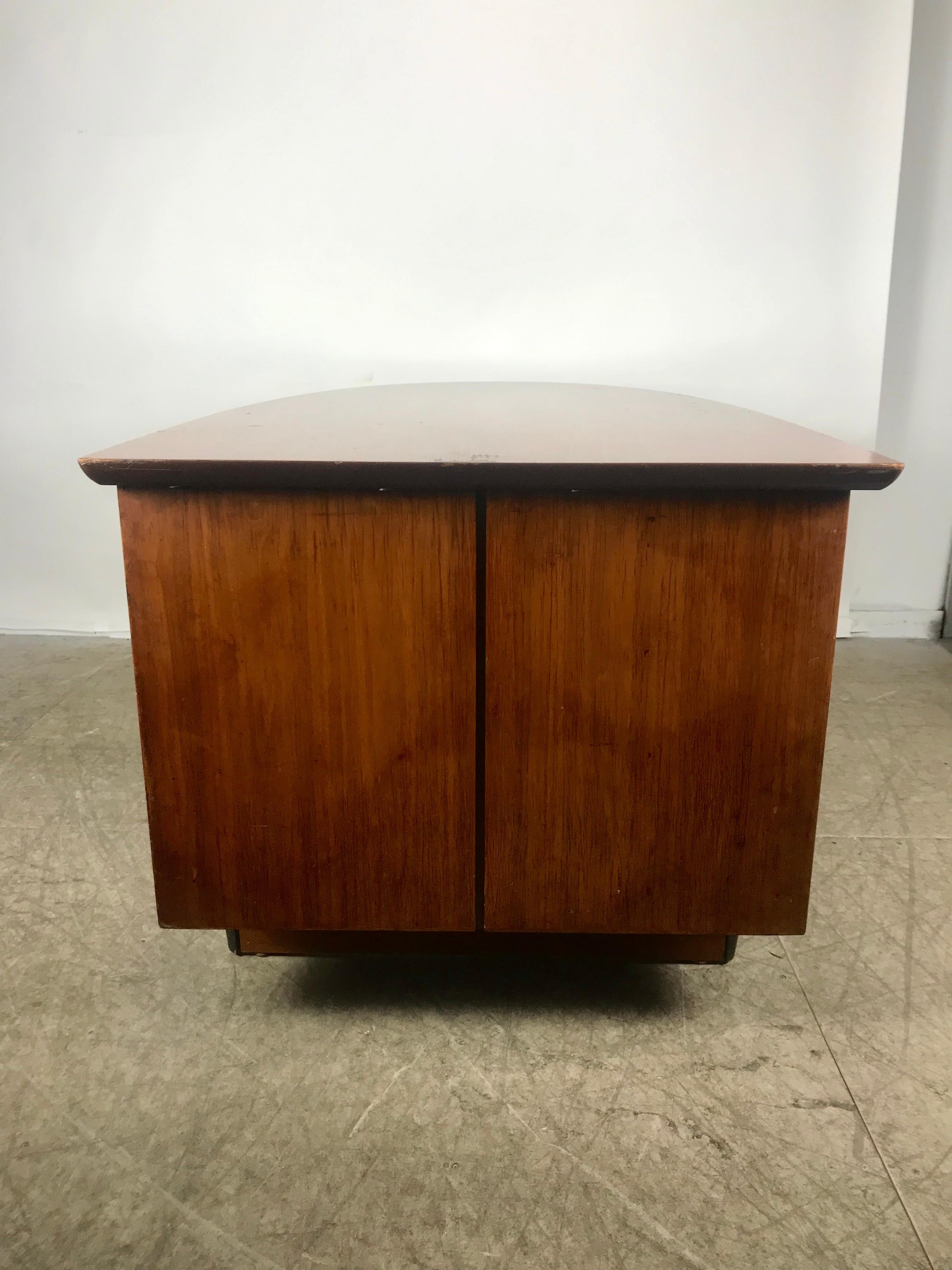 Unusual Half Oval Shaped Walnut Partners Desk by Miller Desk & Safe Co In Good Condition In Buffalo, NY