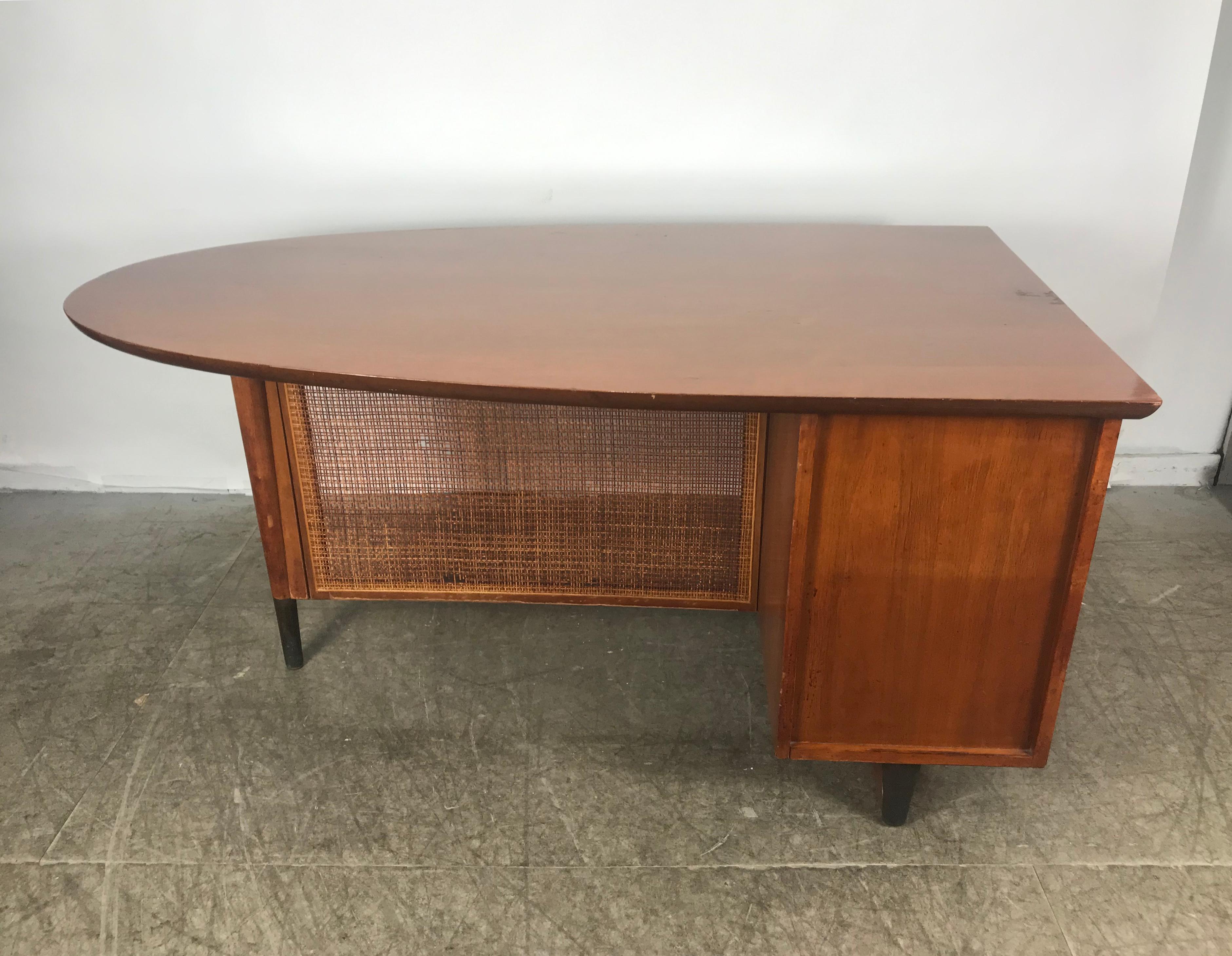 20th Century Unusual Half Oval Shaped Walnut Partners Desk by Miller Desk & Safe Co