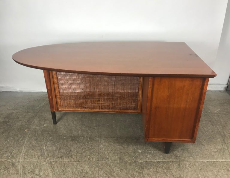 Unusual Half Oval Shaped Walnut Partners Desk by Miller Desk and Safe