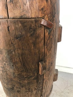 Unusual Hand Carved Folk Art Cylinder Bar / Storage, Modernist, Tiki Craftsman