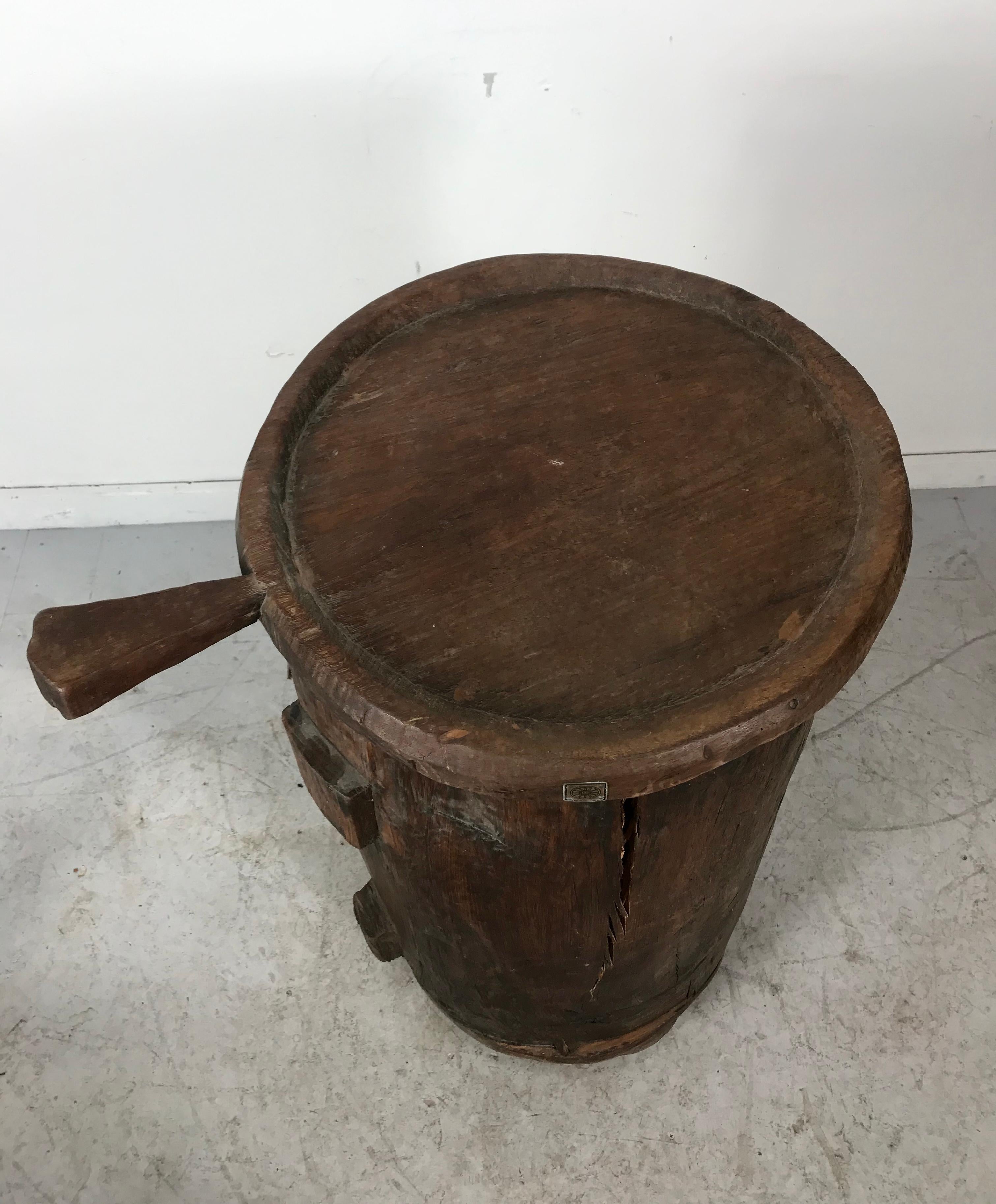 Unusual Hand Carved Folk Art Cylinder Bar / Storage, Modernist, Tiki Craftsman In Distressed Condition For Sale In Buffalo, NY