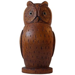 Unusual Hand Carved Owl Tea Caddy German Volk Art, circa 1900, Signed