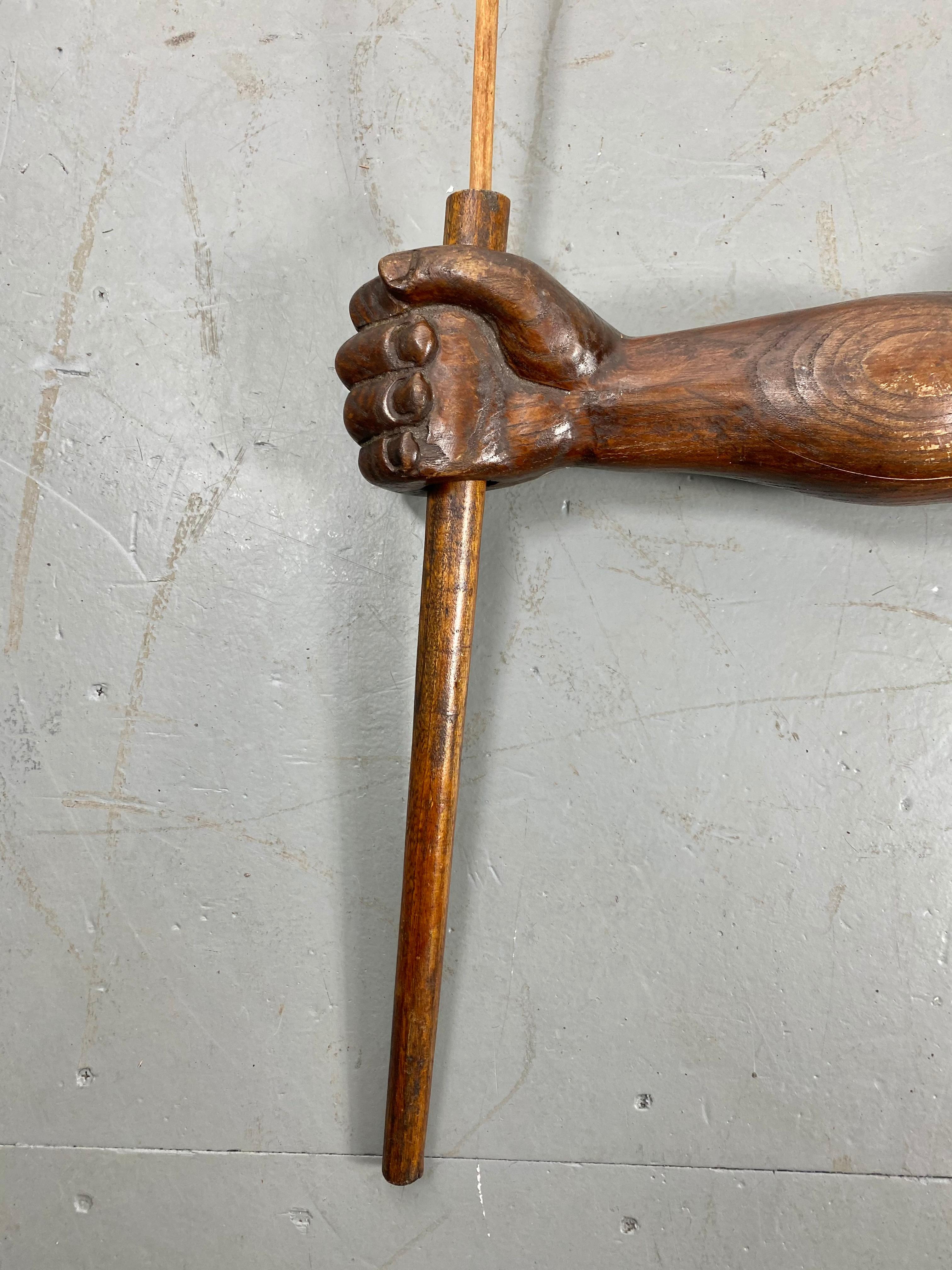 Unusual Hand Carved Wooden Arm, Flag Holder with Flag, Veterans Facility In Good Condition In Buffalo, NY