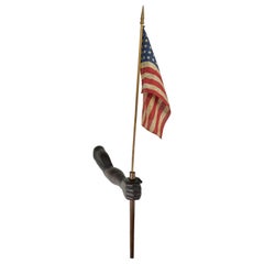 Unusual Hand Carved Wooden Arm, Flag Holder with Flag, Veterans Facility