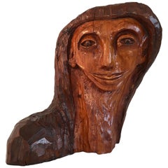 Unusual, Hand Carved Wooden Sculpture, Woman’s Head
