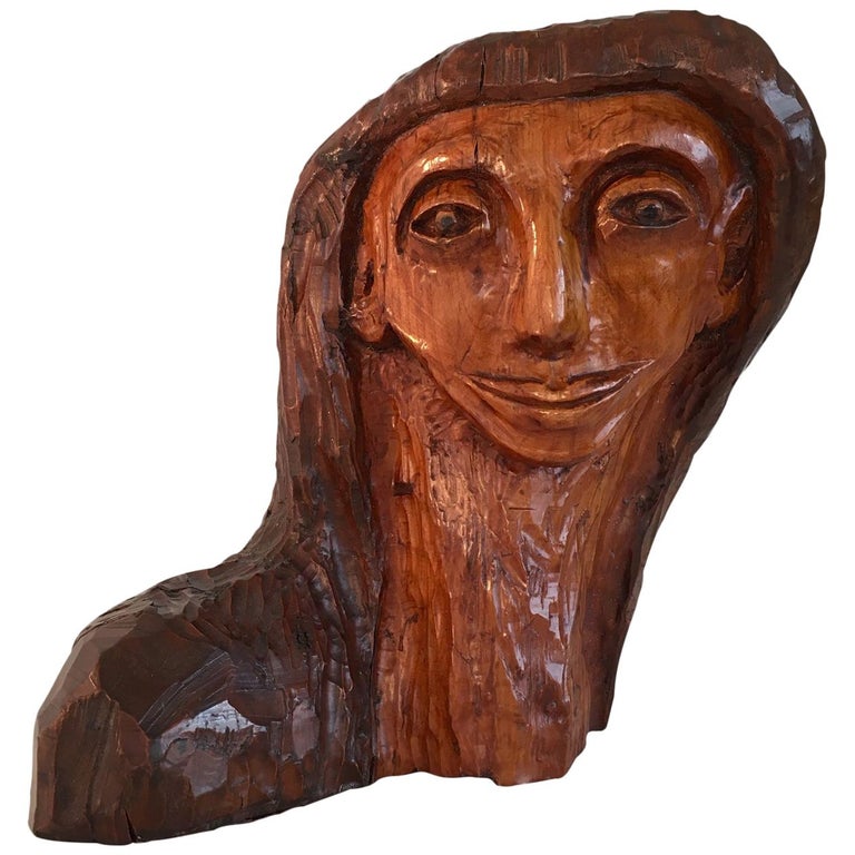 Unusual, Hand Carved Wooden Sculpture, Woman’s Head For Sale at 1stDibs