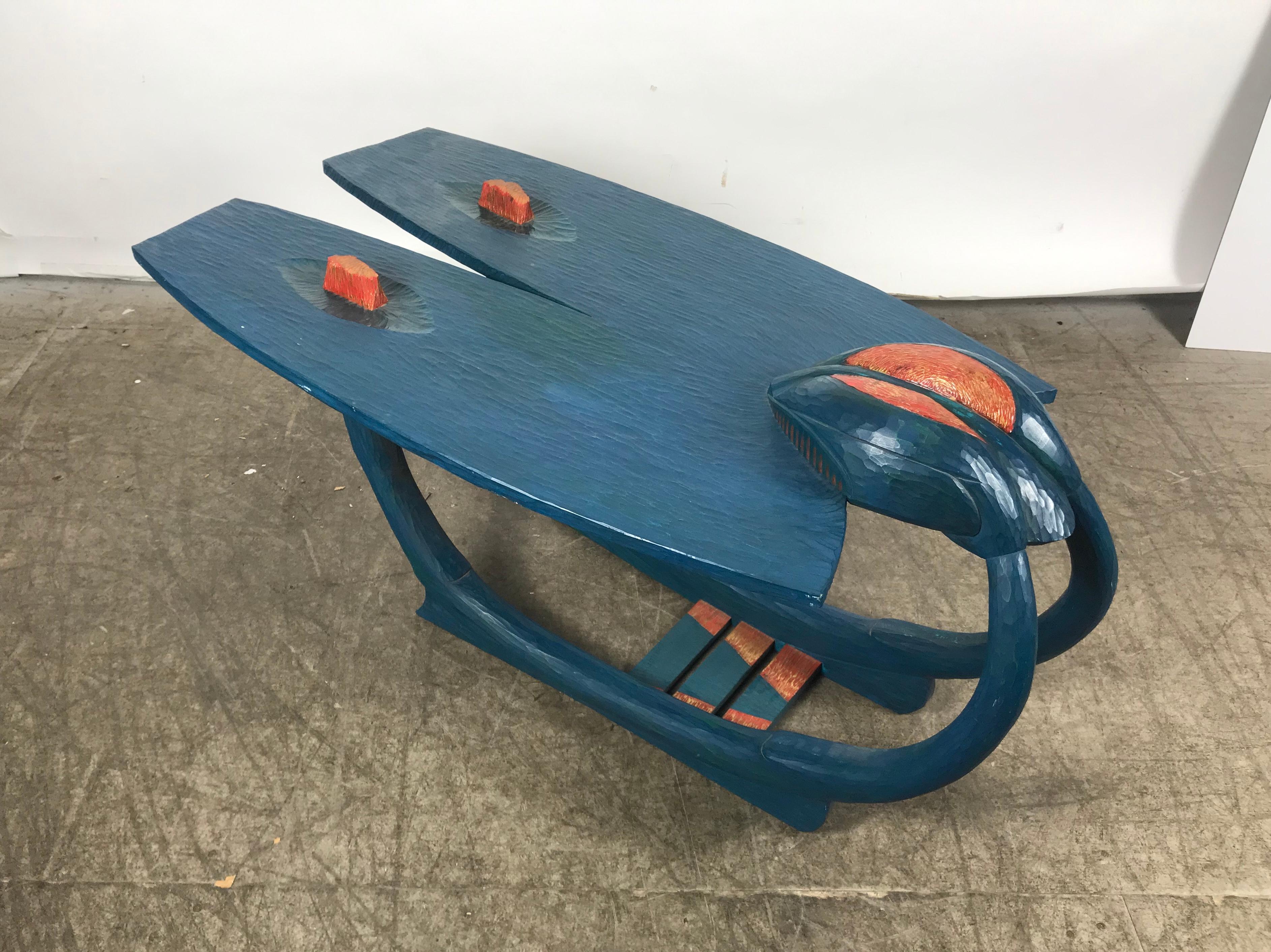 Folk Art Unusual Handcrafted, Carved, Painted Bespoke Coffee Table 