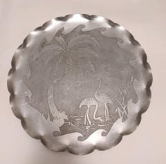 Unusual Hand Wrought Aluminum Tray, Florida Tropics Theme