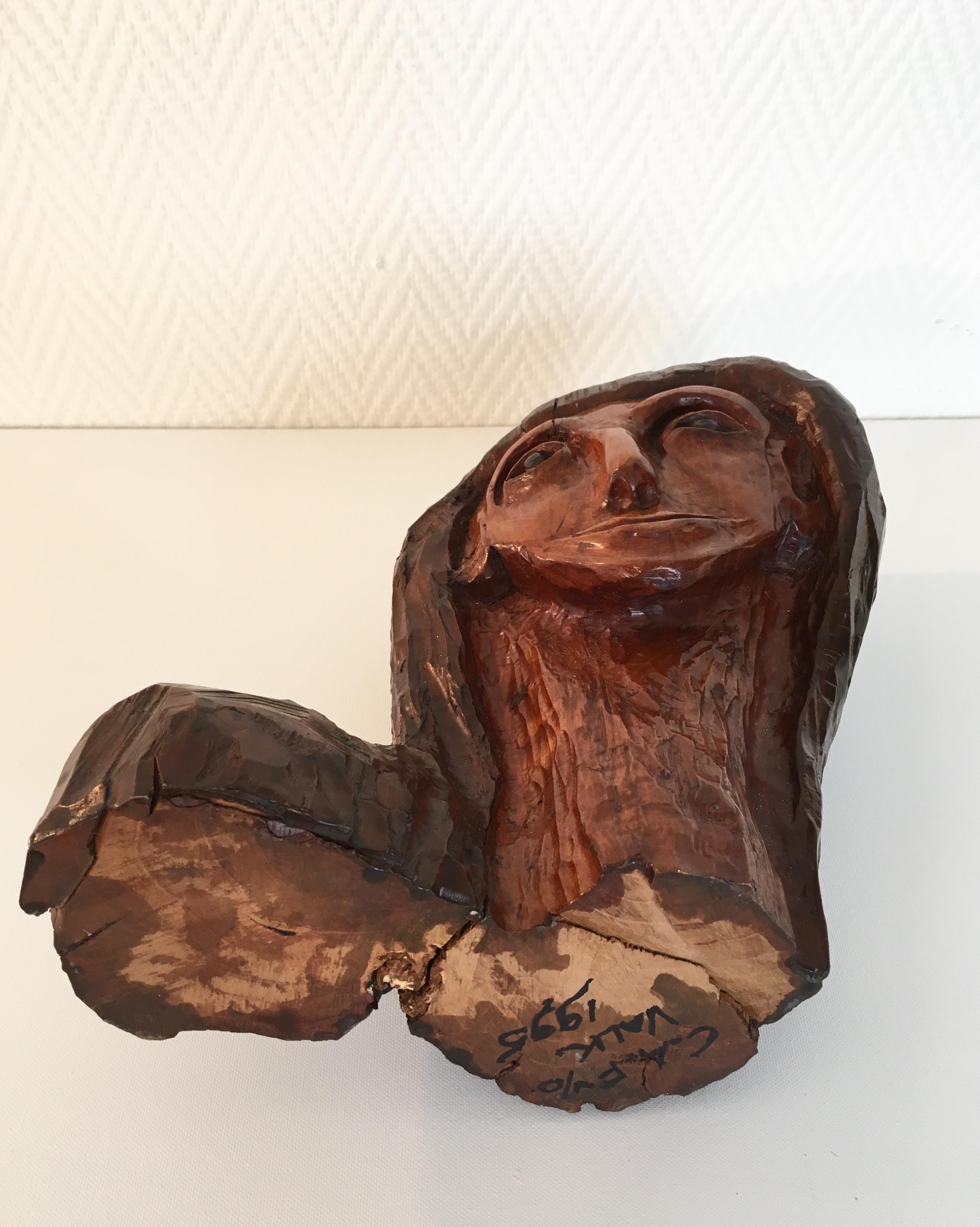 20th Century Unusual, Hand Carved Wooden Sculpture, Woman’s Head For Sale