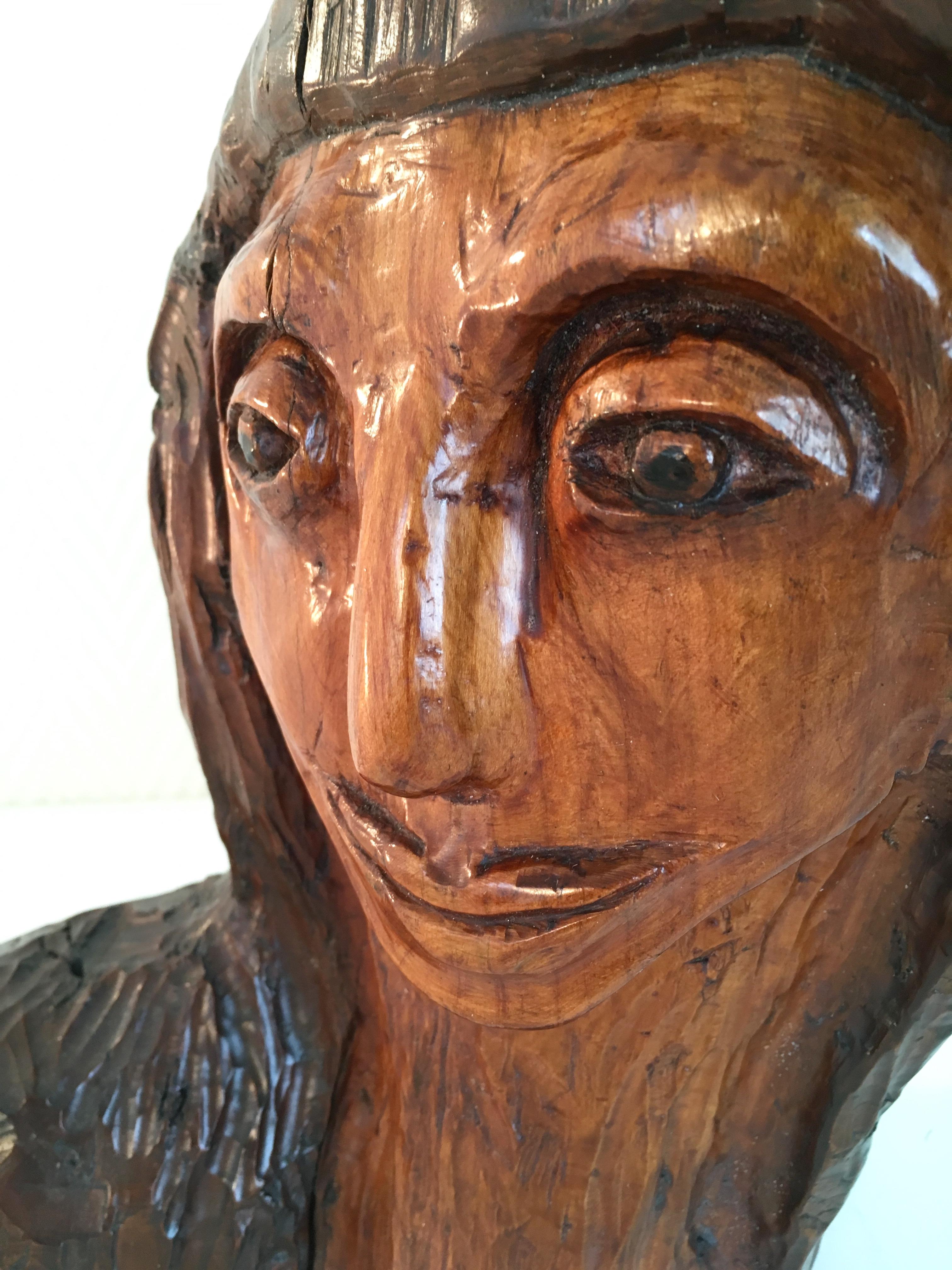 Mid-Century Modern Unusual, Hand Carved Wooden Sculpture, Woman’s Head For Sale