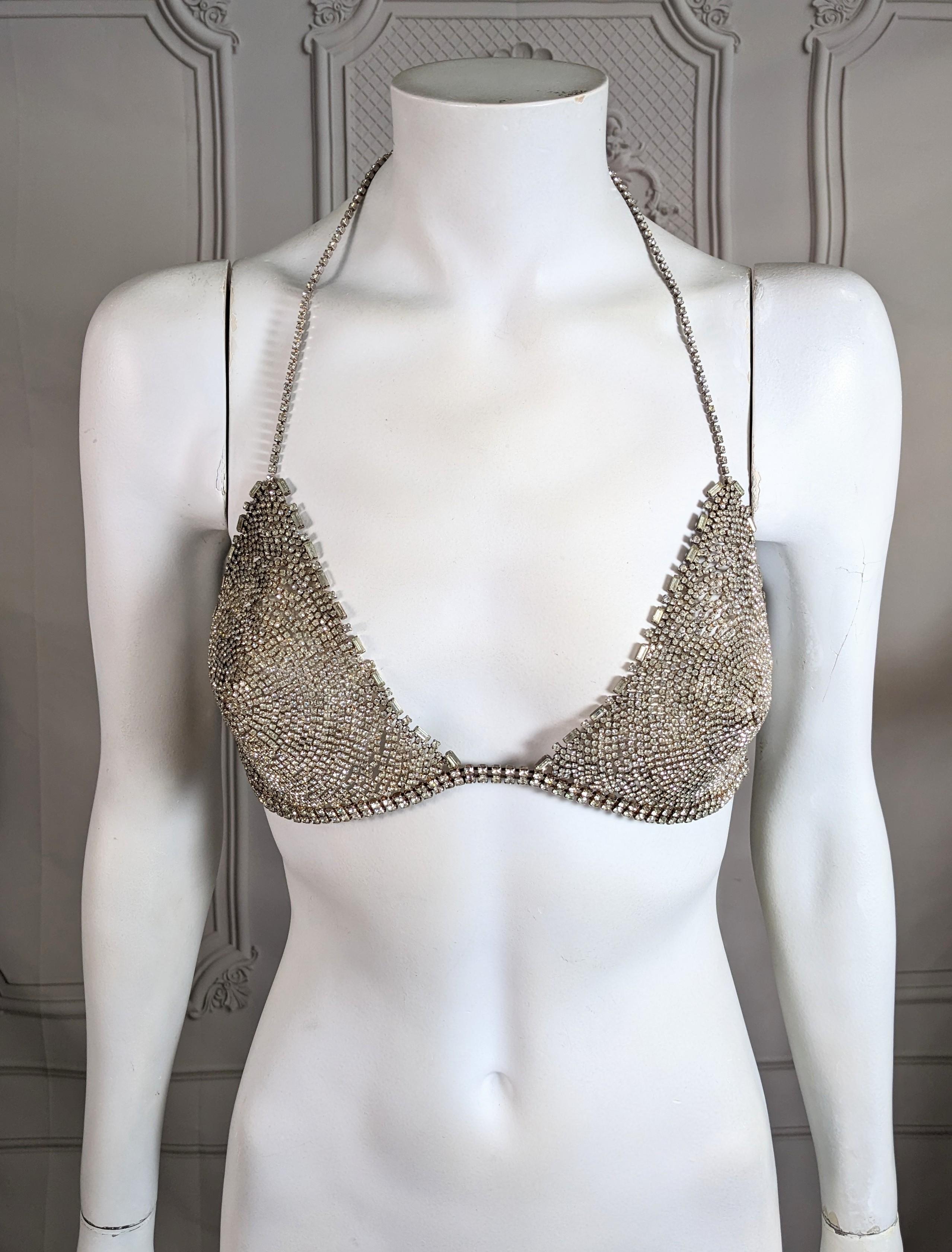 Amazing, Cool Handmade Rhinestone Bra from the 1980's perfect for layering under sheer or open garments. Unusual handmade from rhinestone 