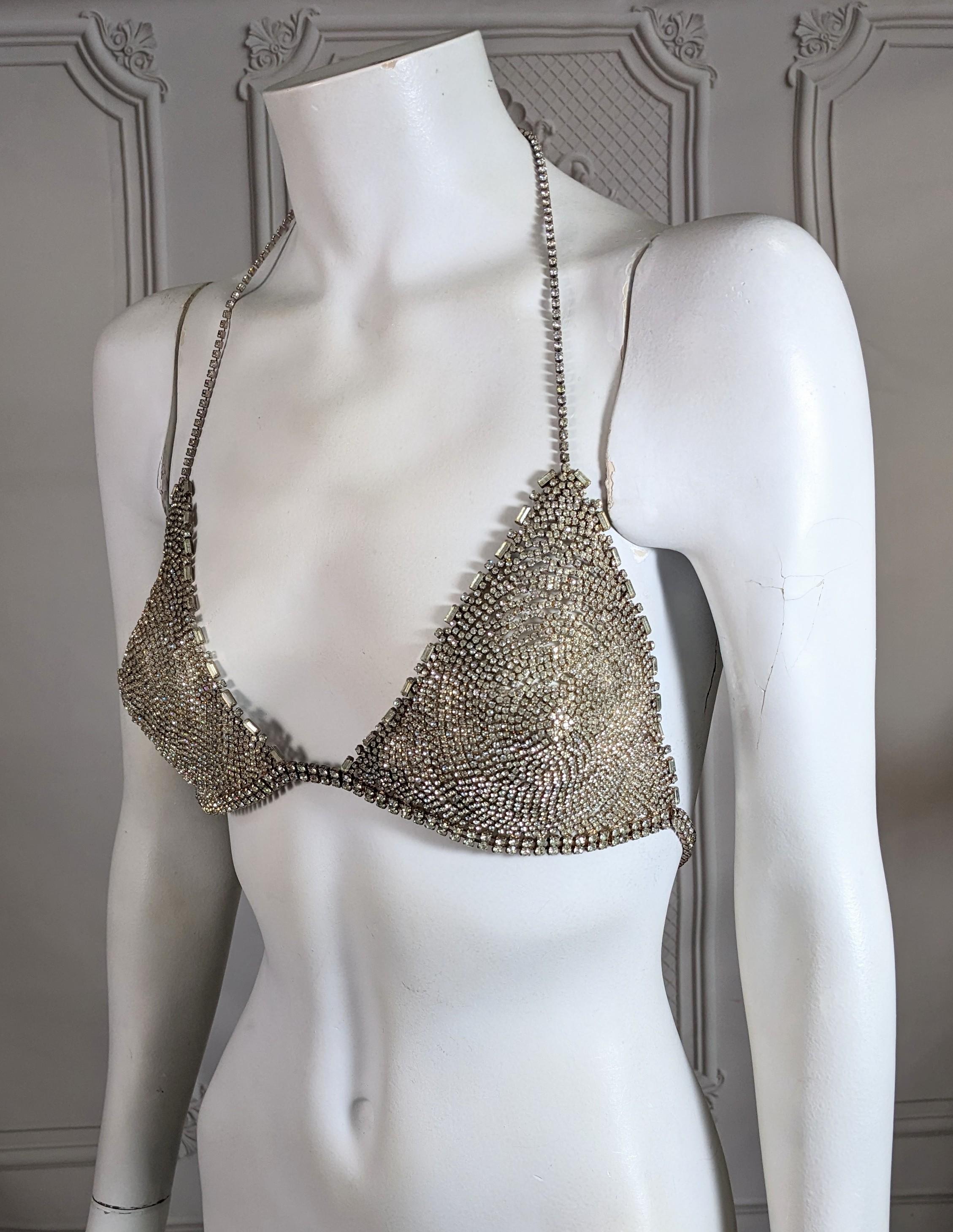 Gray Unusual Handmade Rhinestone Crystal Bra For Sale
