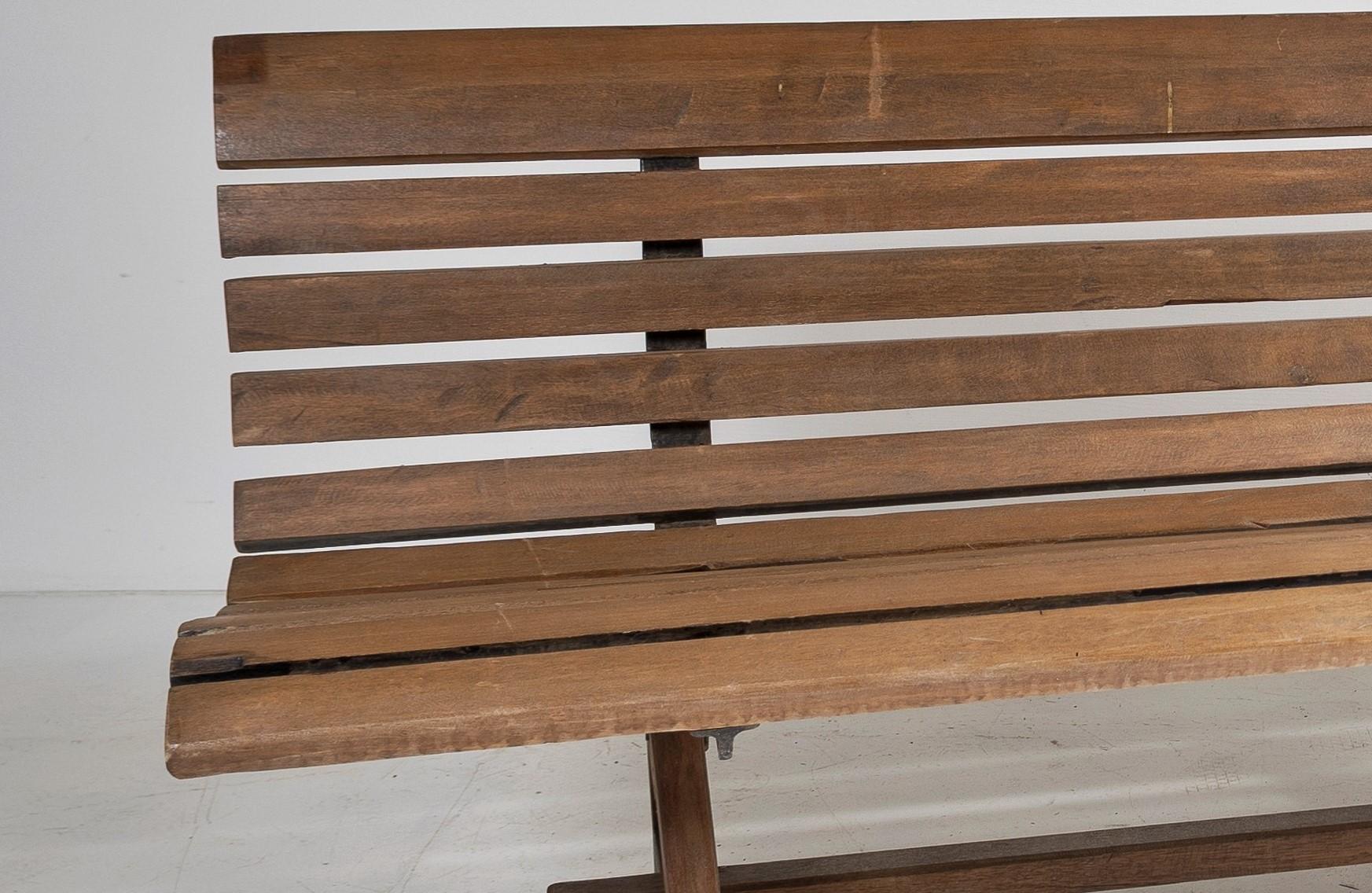 British Unusual Hardwood Iroko and Cast Iron Garden Bench Porch Logia Seating