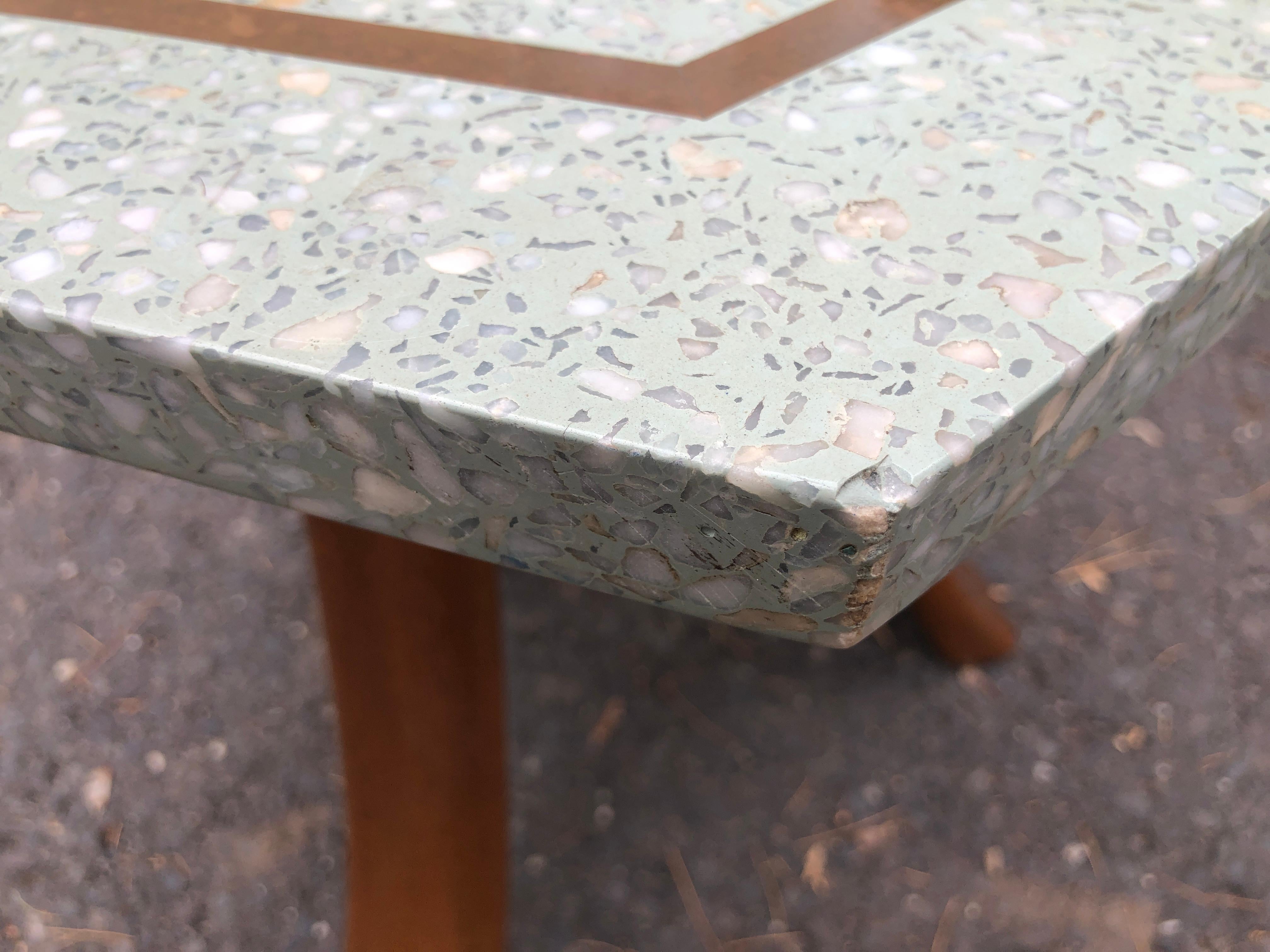 Unusual Harvey Probber Green Hexagon Terrazzo Top Side Table Mid-century Modern For Sale 3