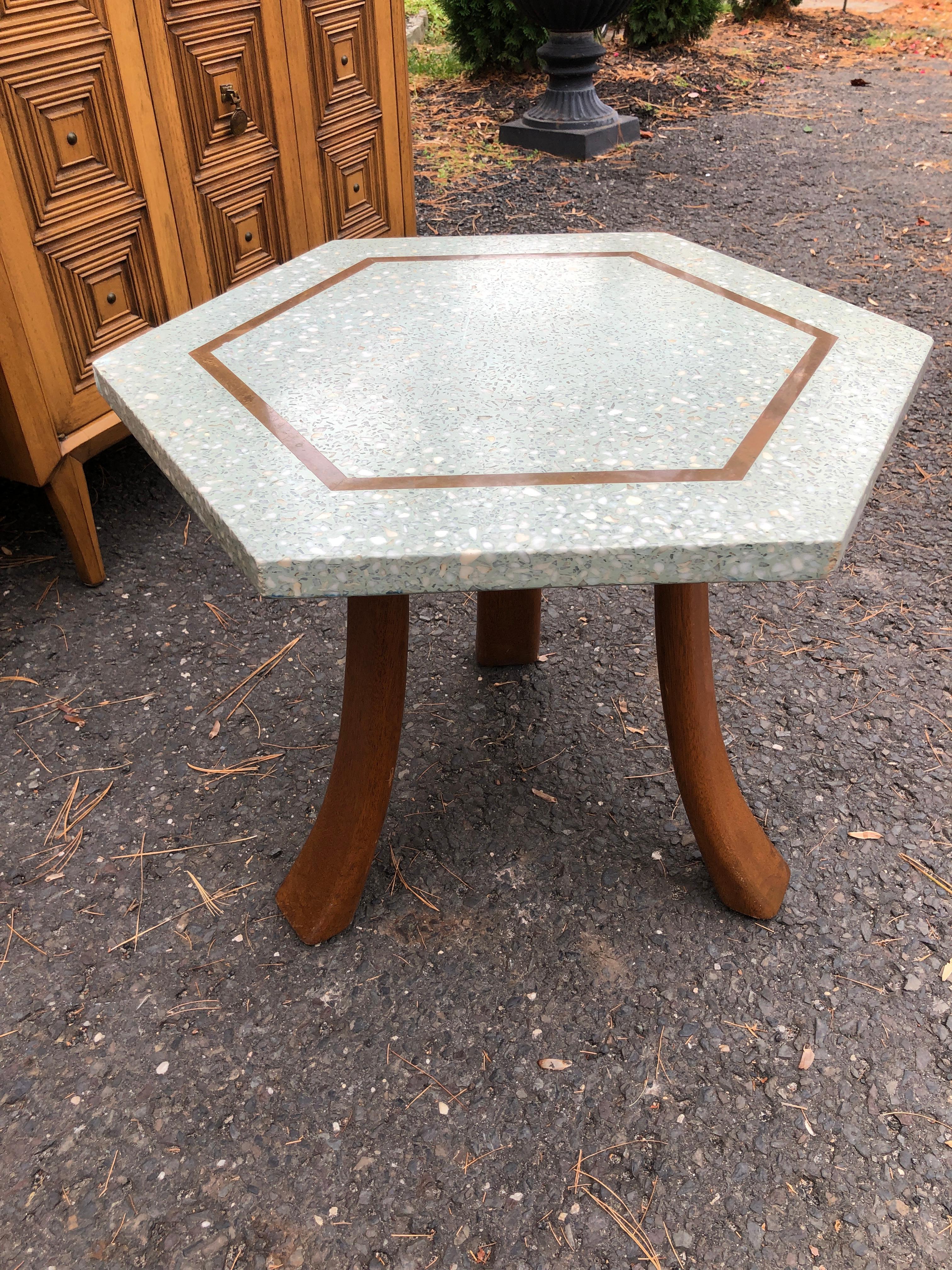 Harvey Probber table d'appoint hexagonale verte avec plateau en terrazzo, mi-siècle moderne en vente 5