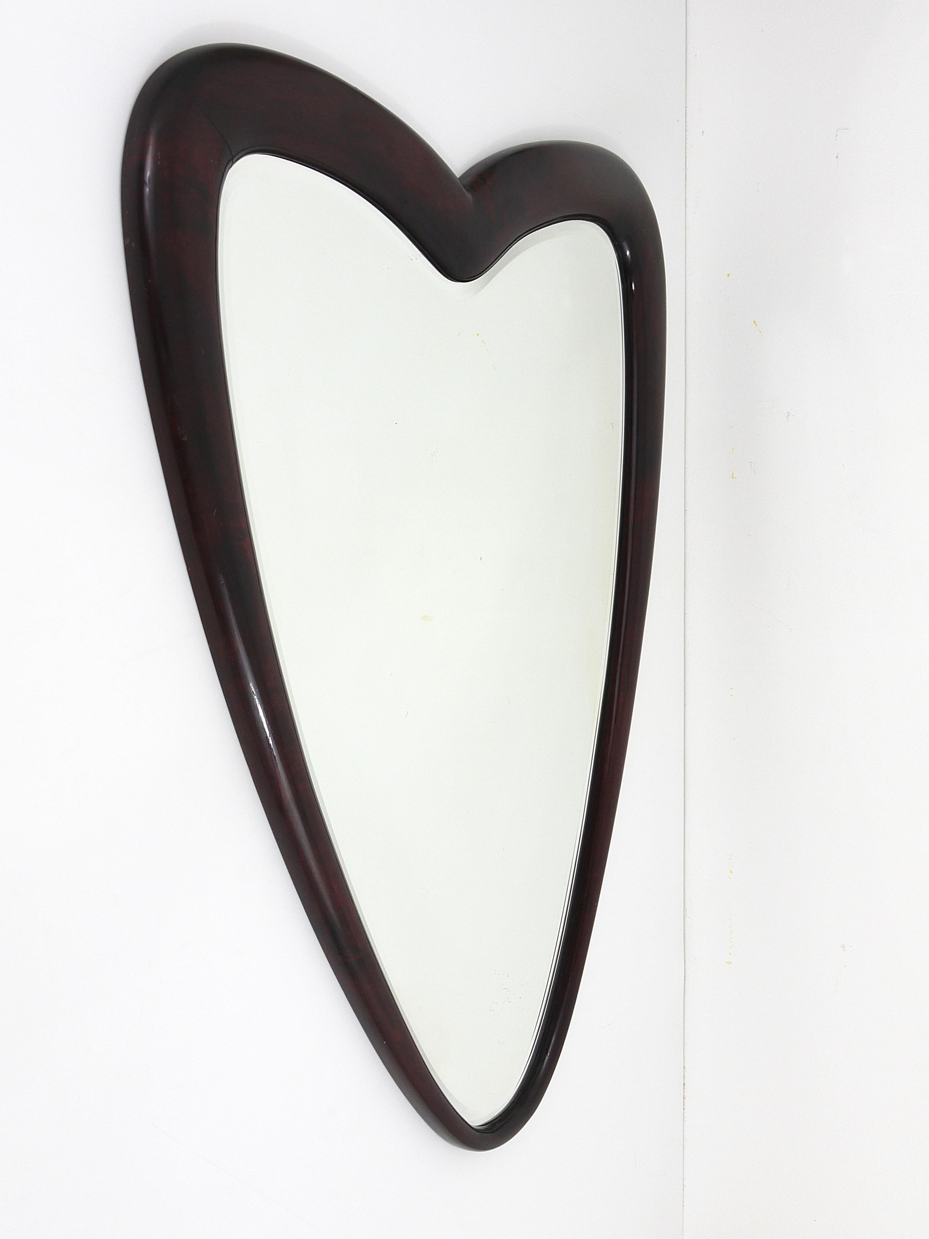 Mid-Century Modern Unusual Heart-Shaped Faceted Wall Mirror, Italy, 1940s