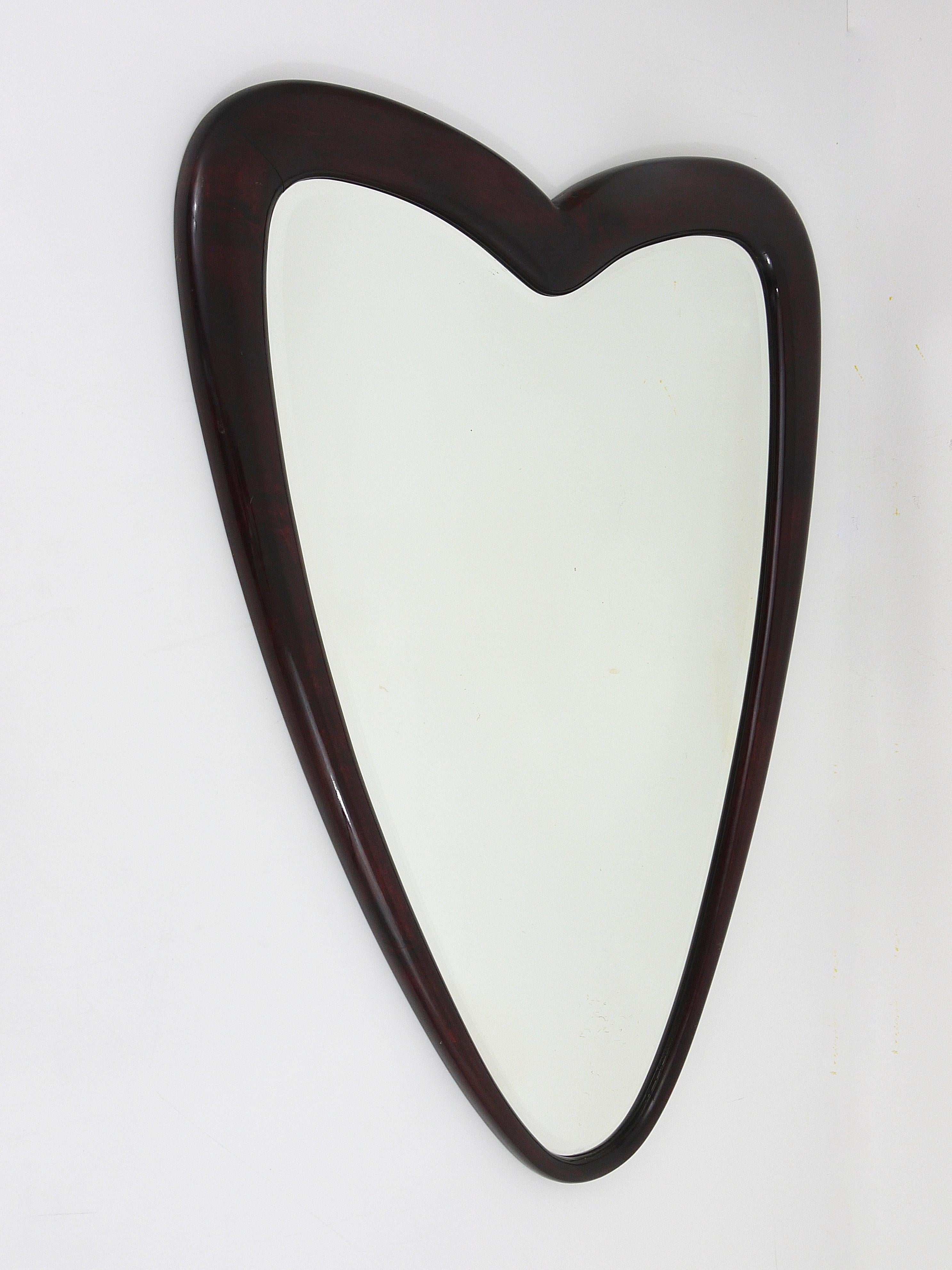 Italian Unusual Heart-Shaped Faceted Wall Mirror, Italy, 1940s