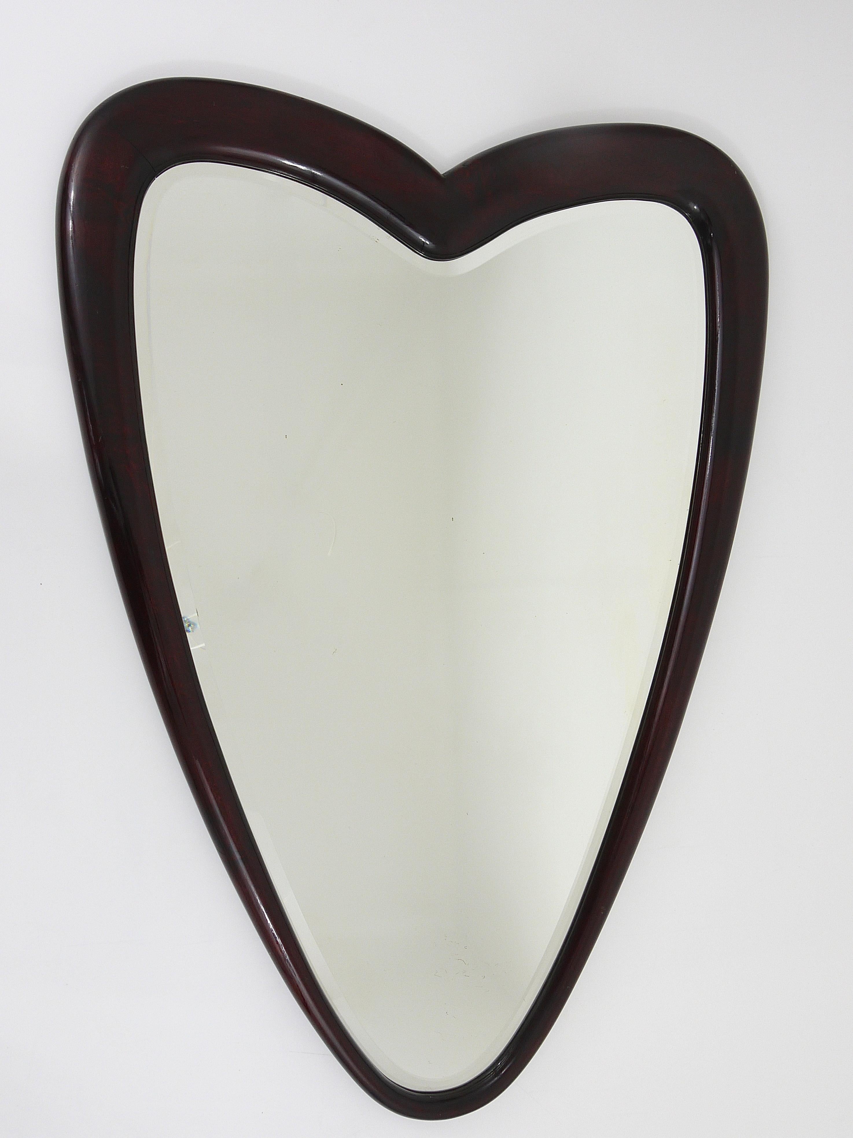 Mid-20th Century Unusual Heart-Shaped Faceted Wall Mirror, Italy, 1940s