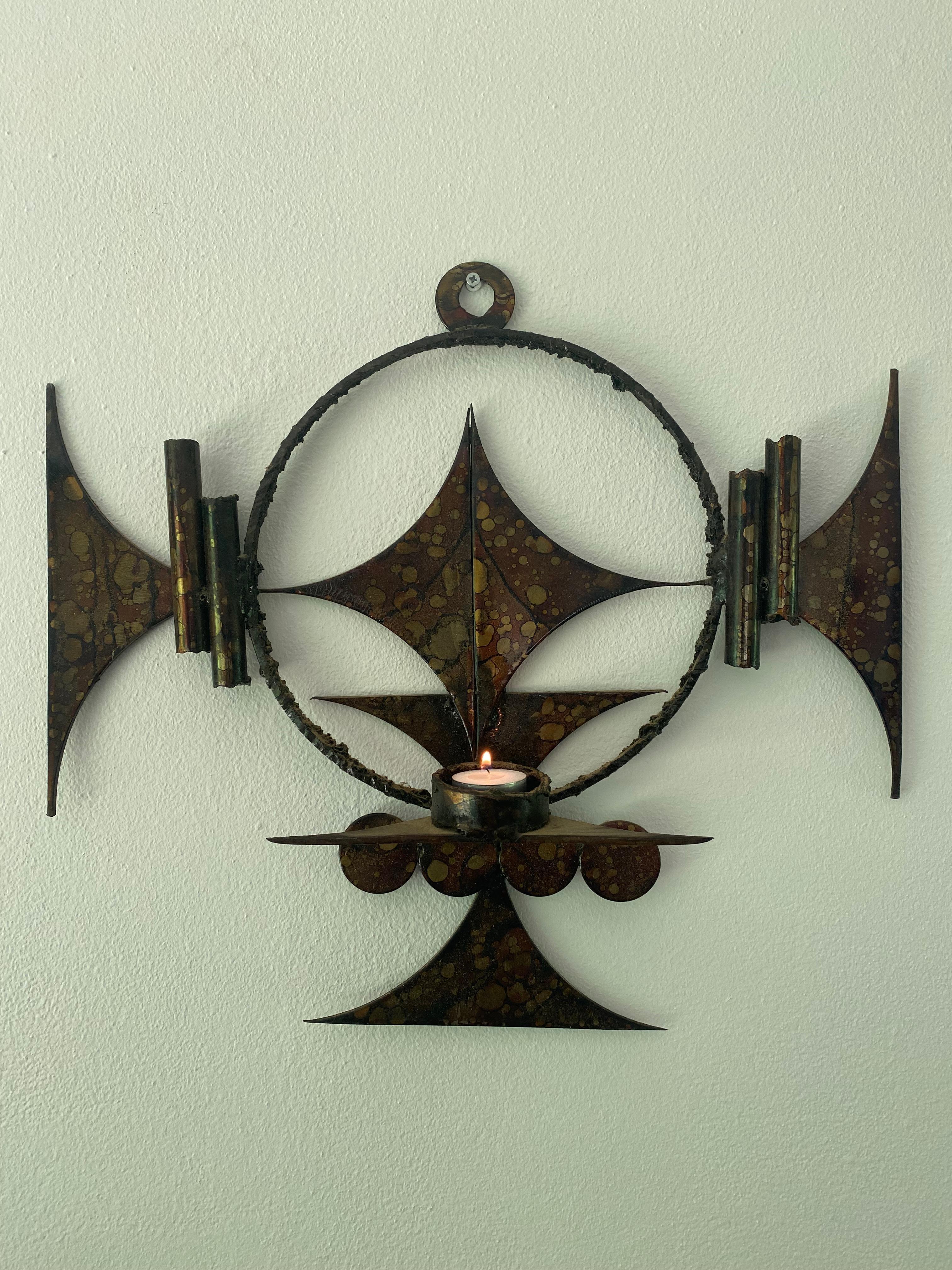 Unusual Henrik Horst Brutalist Metal Candleholder, Denmark, Ca. 1970s. In Good Condition For Sale In Schagen, NL