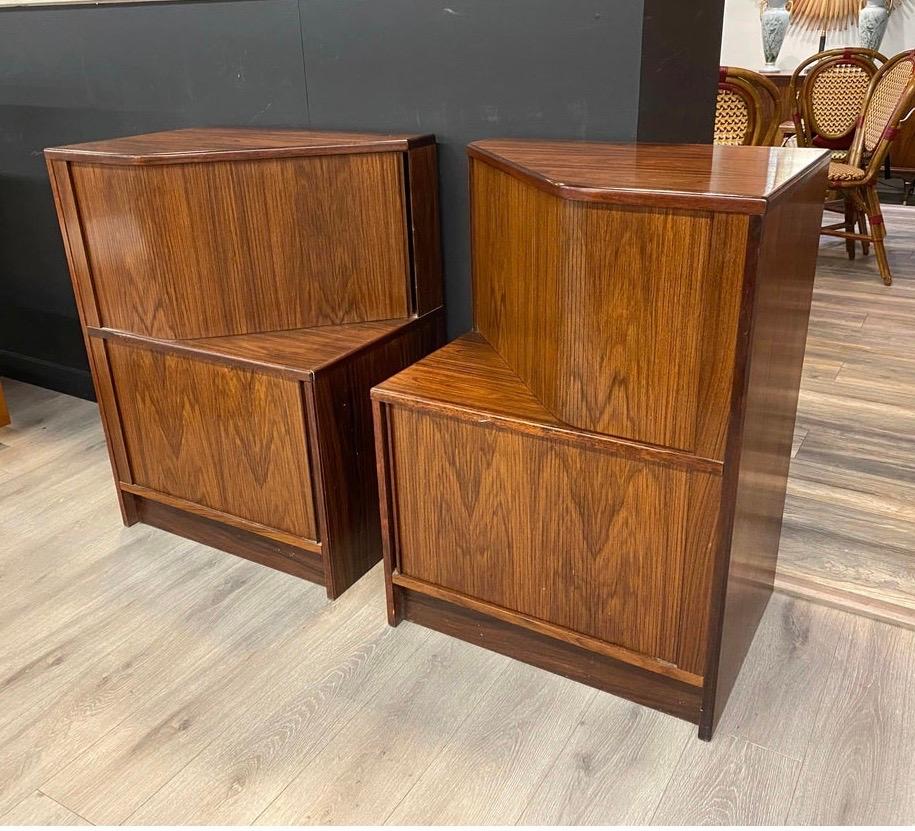 Unique pair of midcentury end tables with two openings each. They look like sculptures, circa 1960s.
No hallmarks.