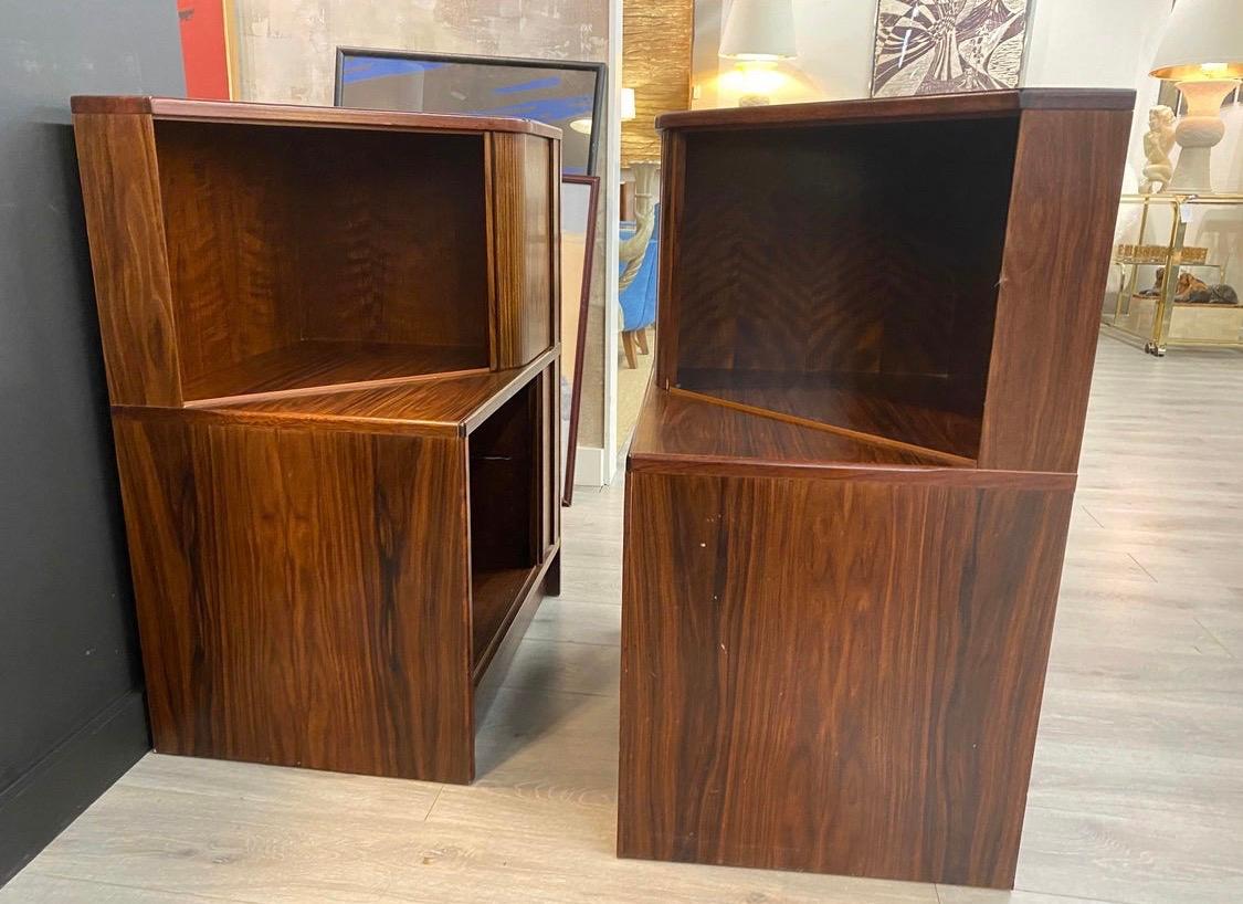 Mid-20th Century Unusual in Shape Pair of Mid-Century Modern Rosewood End Tables Nightstands