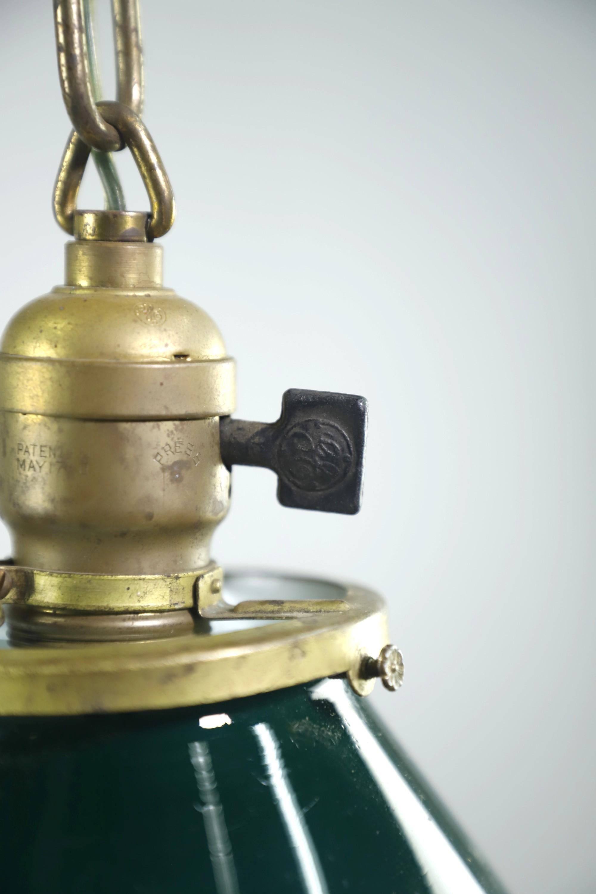 American Unusual Industrial Green Glass Globe Brass Pendant Light