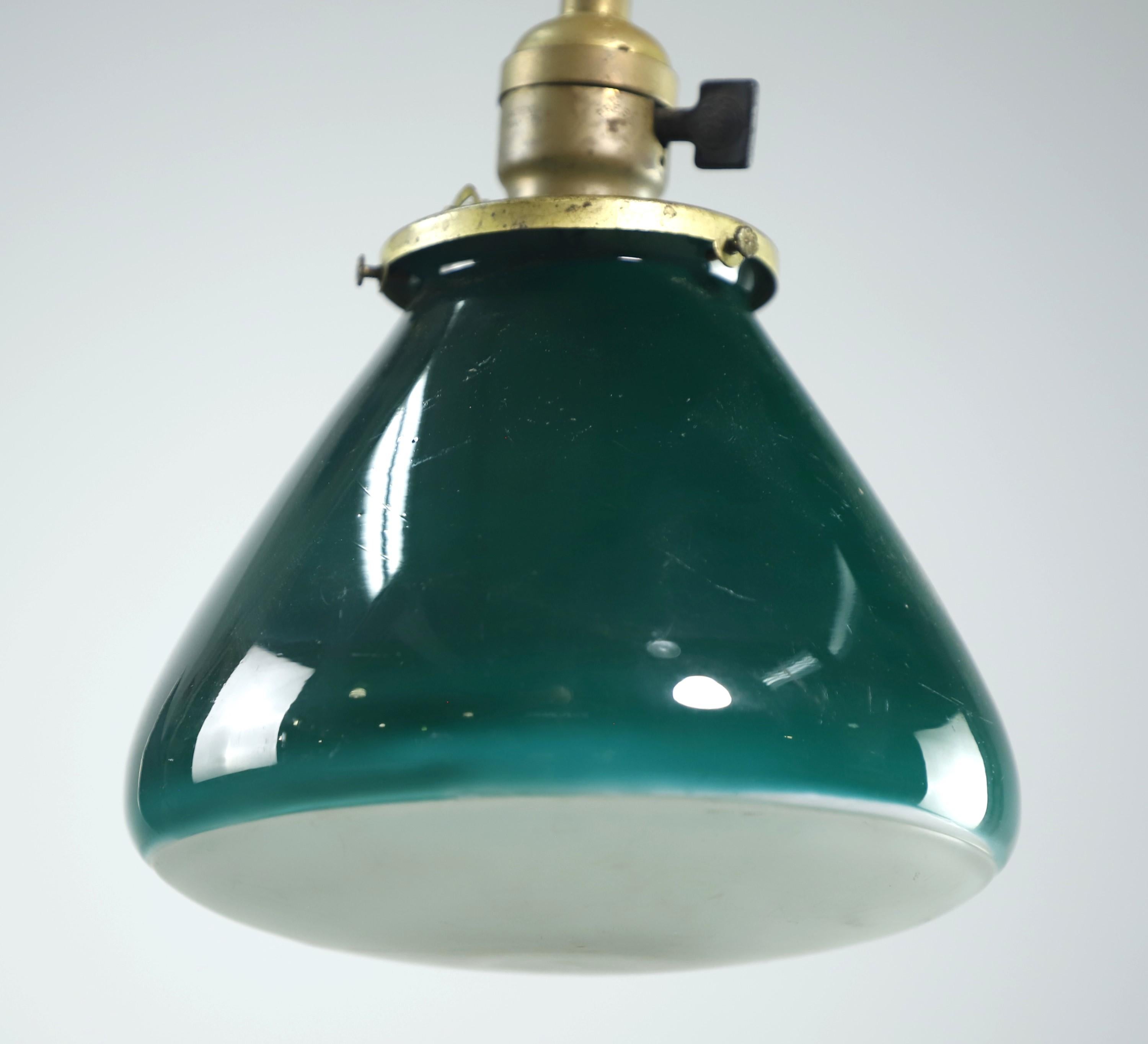 Frosted Unusual Industrial Green Glass Globe Brass Pendant Light