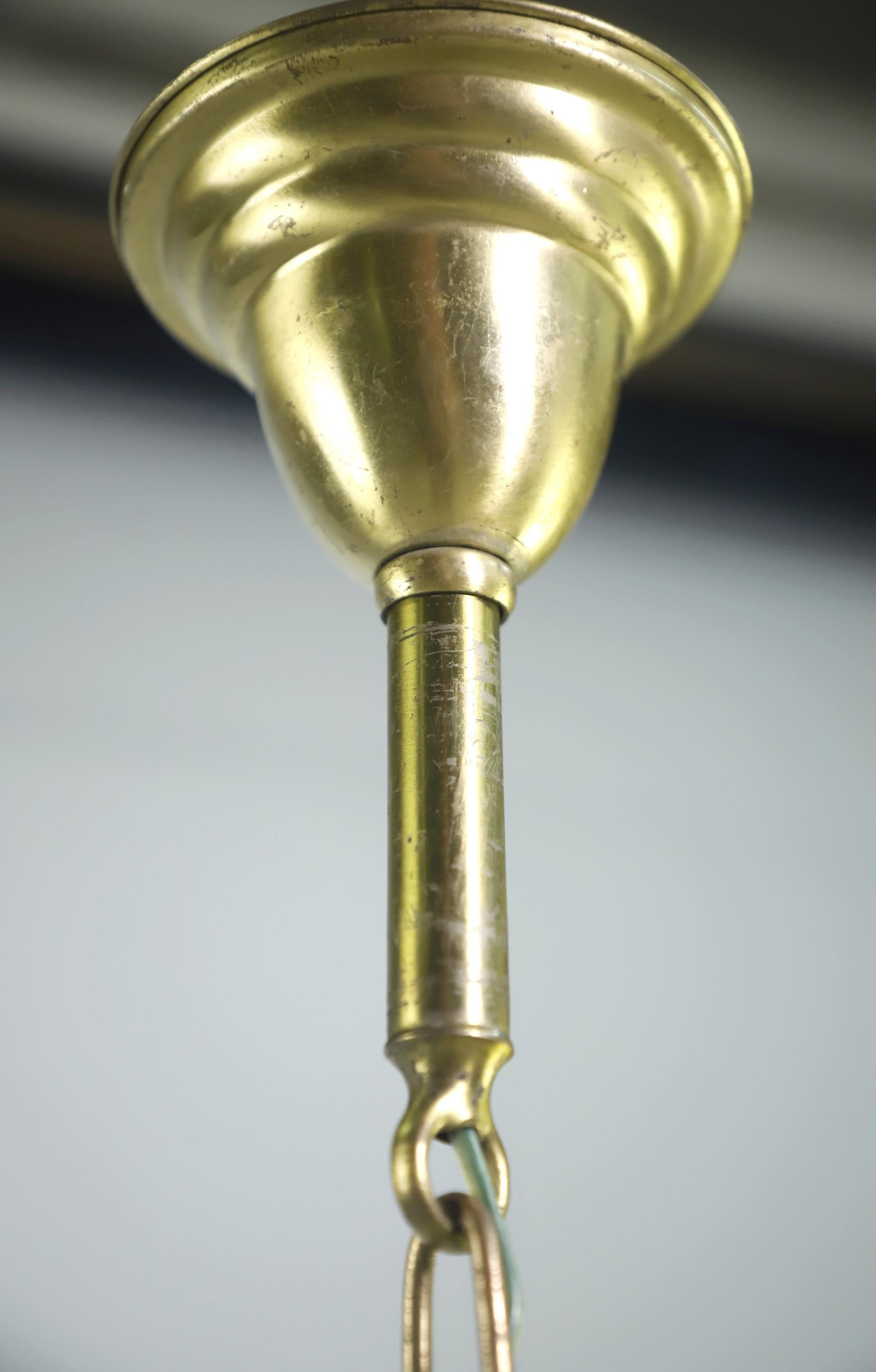 20th Century Unusual Industrial Green Glass Globe Brass Pendant Light