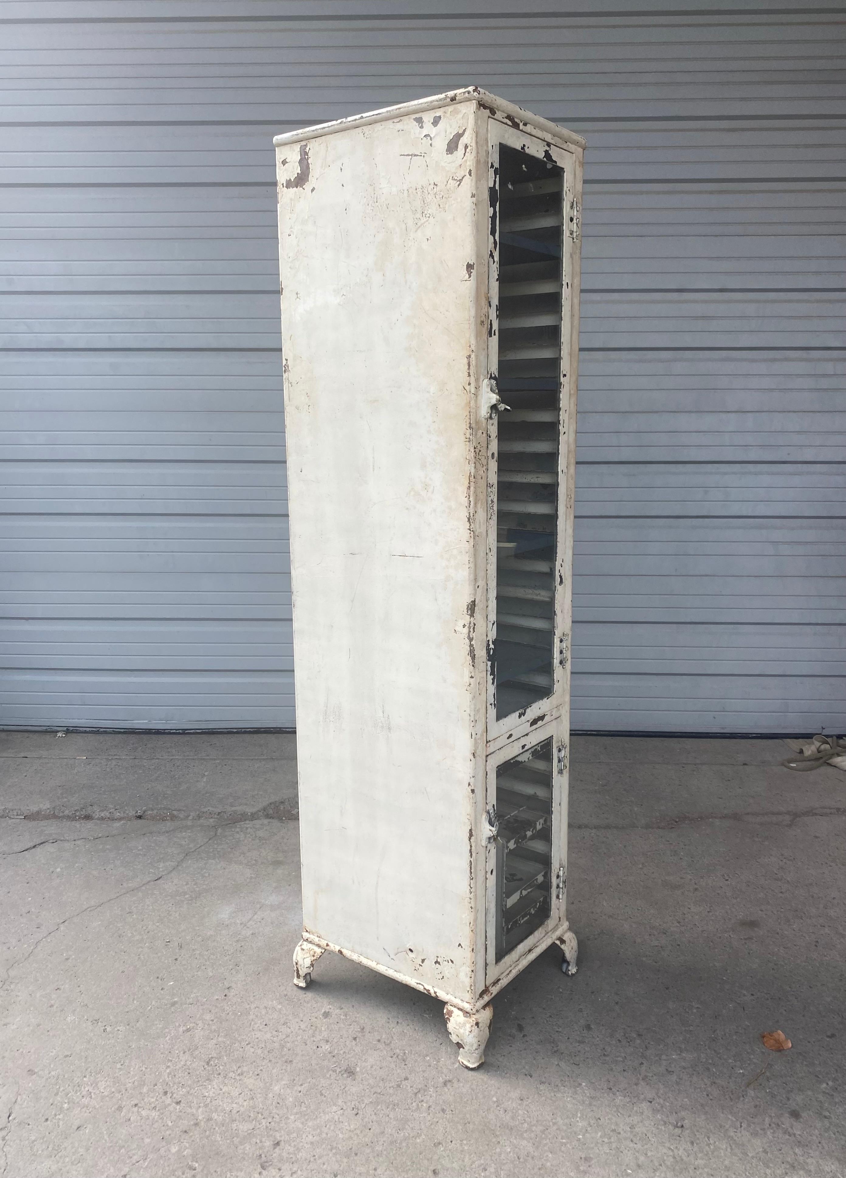 Unusual Industrial Medical / Specimen Cabinet, Steel and Glass In Distressed Condition In Buffalo, NY