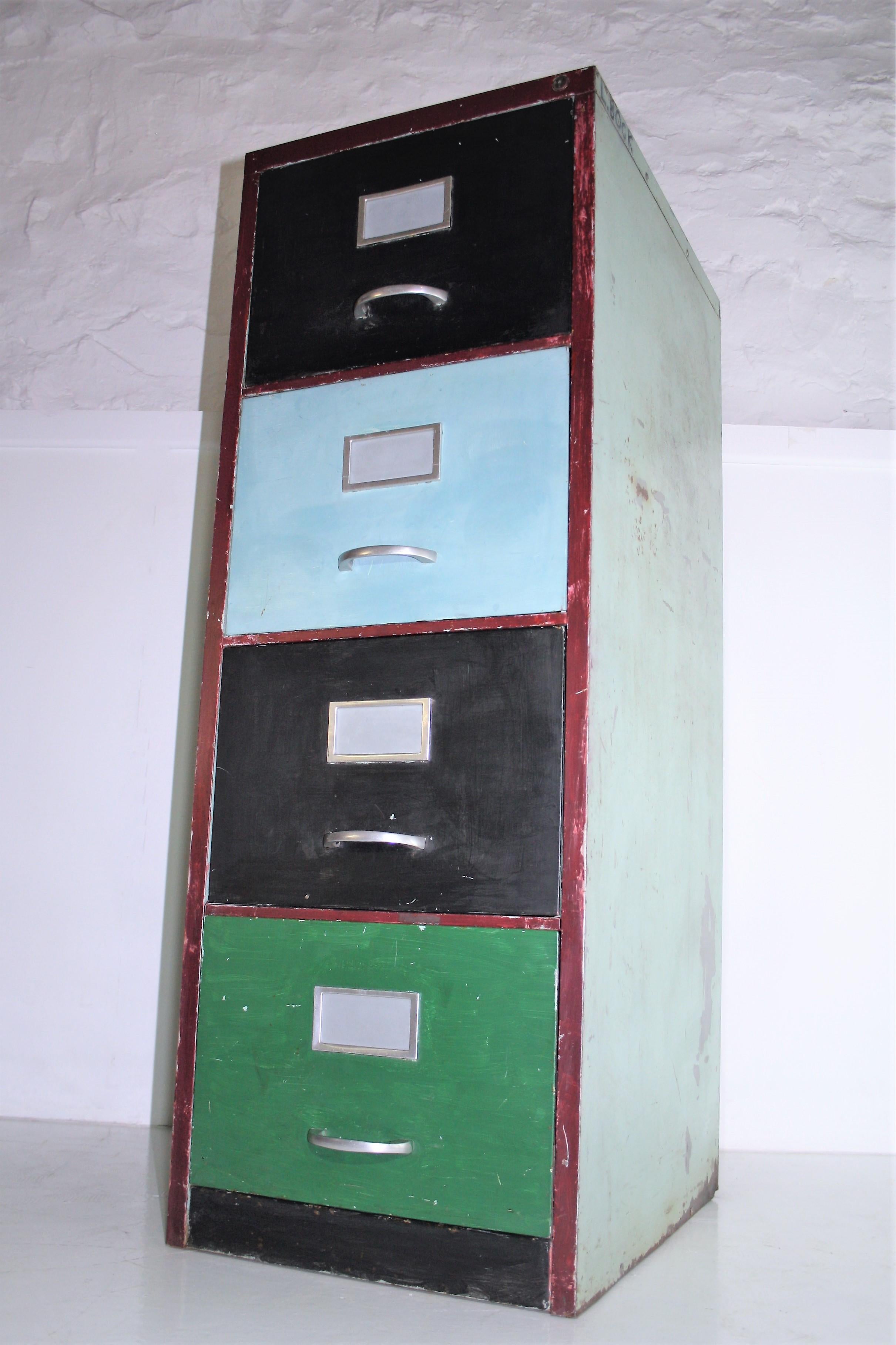 Unusual Industrial Salvage Colourful Office Metal Filing Cabinet, Graffiti Art For Sale 1