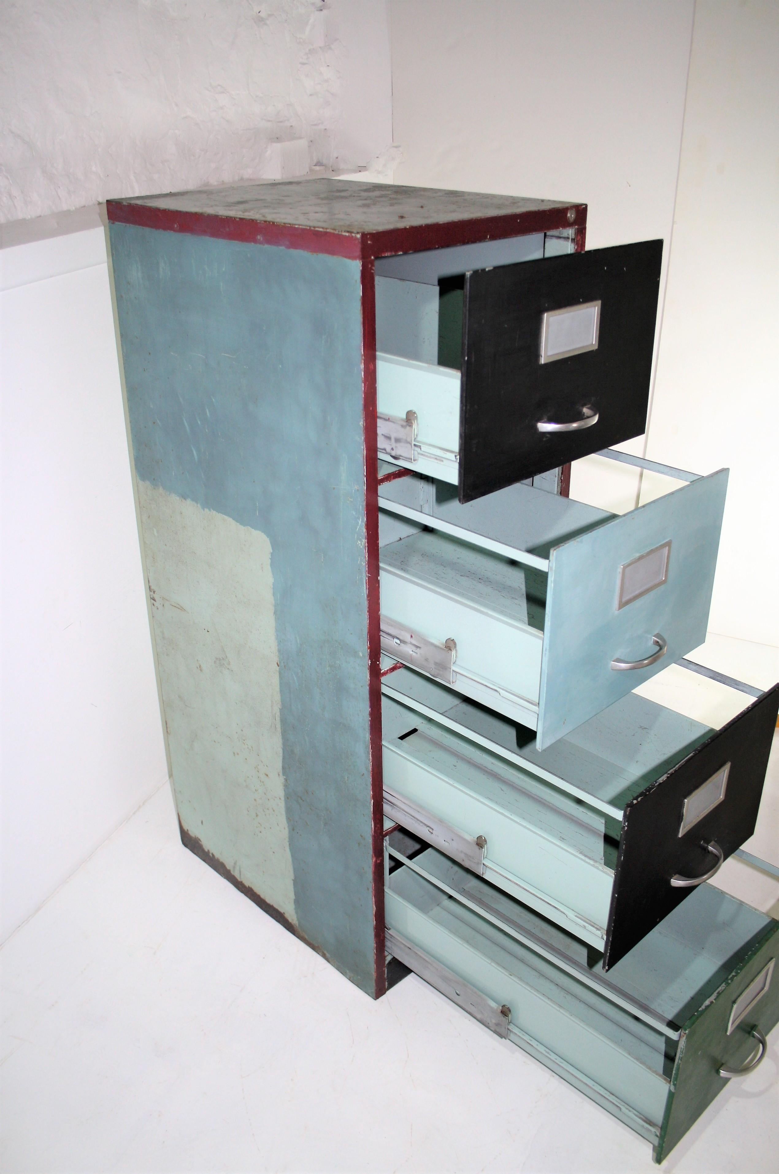 Unusual Industrial Salvage Colourful Office Metal Filing Cabinet, Graffiti Art For Sale 2