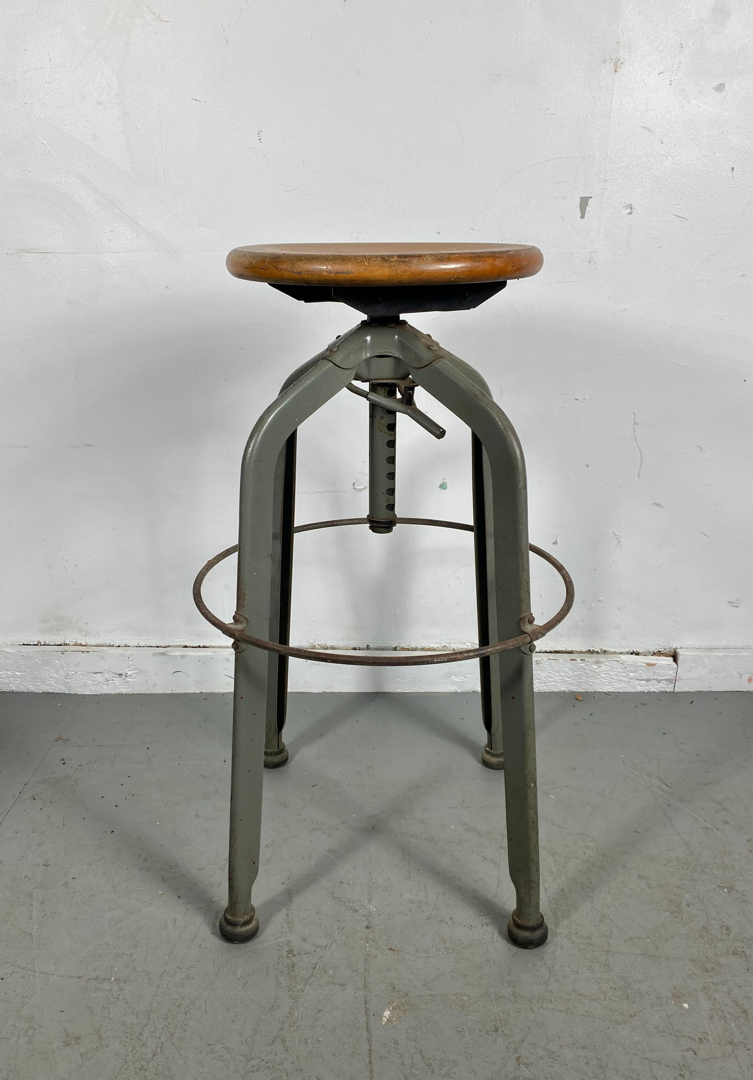 Unusual industrial Toledo drafting / counter /bar stool, adjustable height, from 30