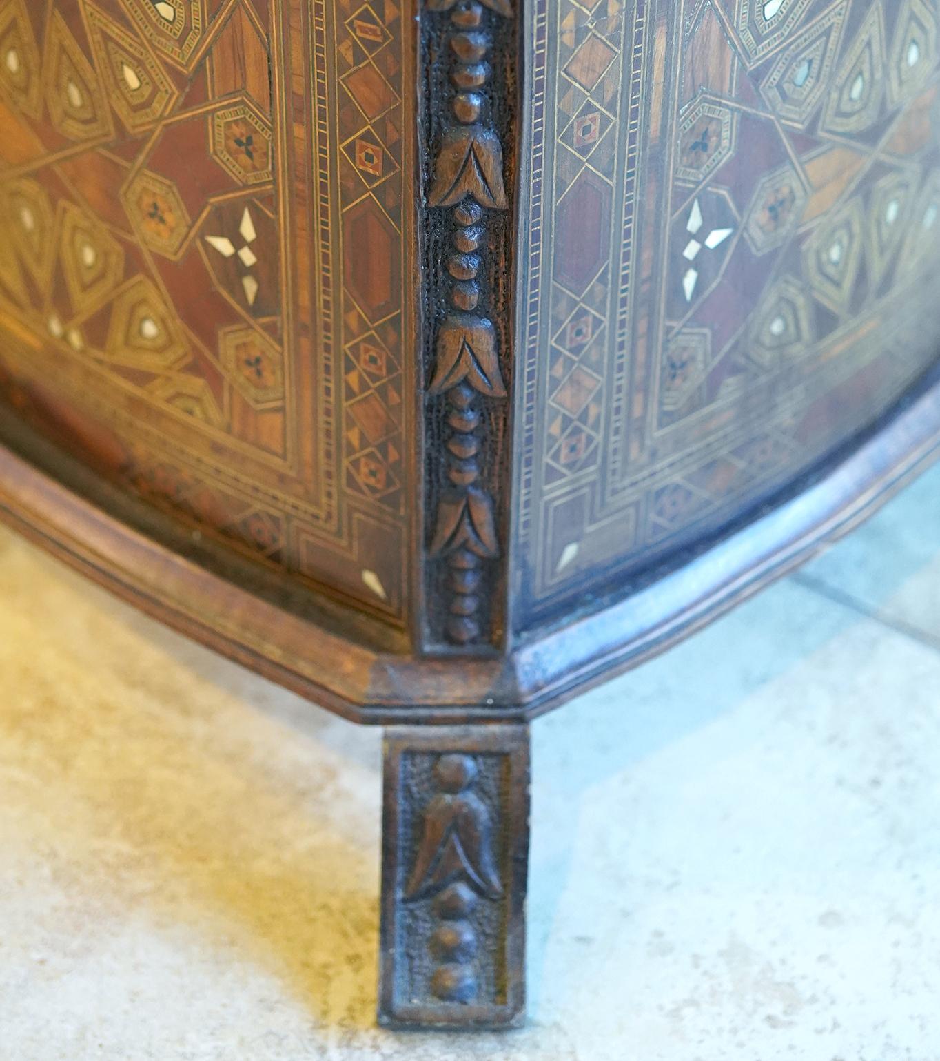 Unusual Inlaid Syrian Game Table w/ Backgammon, Chess, Card and Pullout Seat For Sale 5