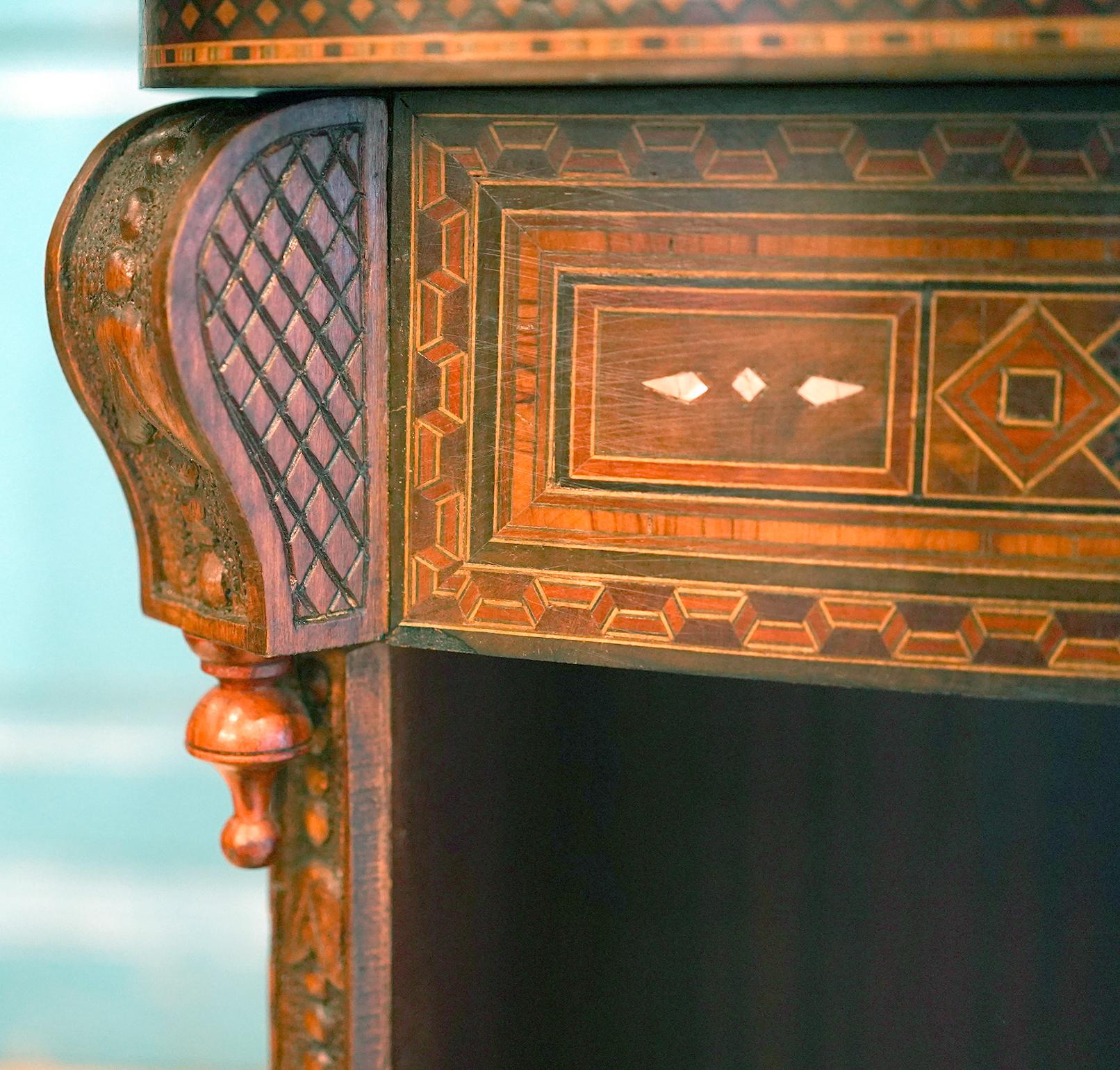 Unusual Inlaid Syrian Game Table w/ Backgammon, Chess, Card and Pullout Seat For Sale 7