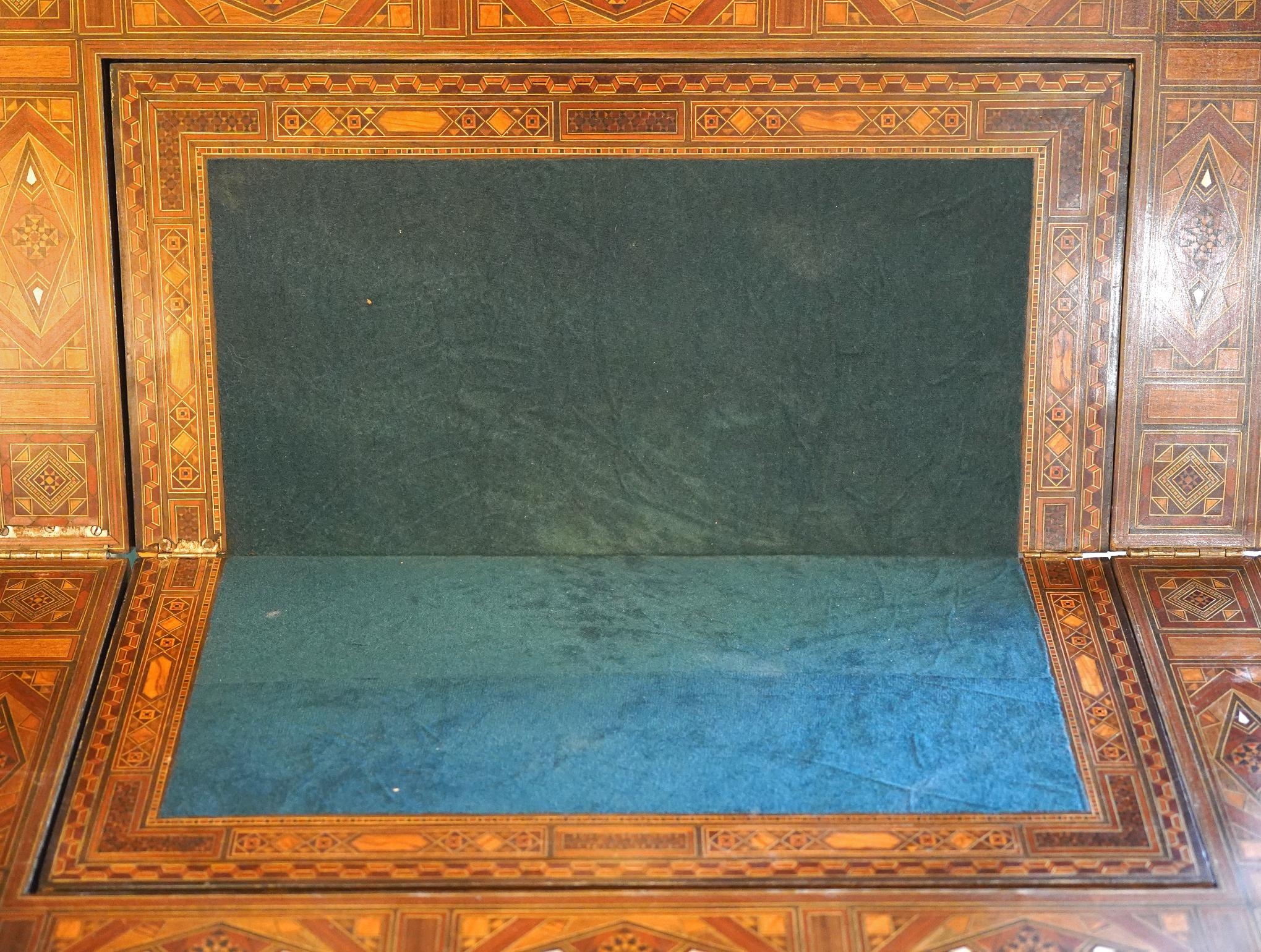 Unusual Inlaid Syrian Game Table w/ Backgammon, Chess, Card and Pullout Seat For Sale 10