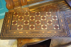 Unusual Inlaid Game Table w/ Backgammon, Chess, Card and Pullout Seat