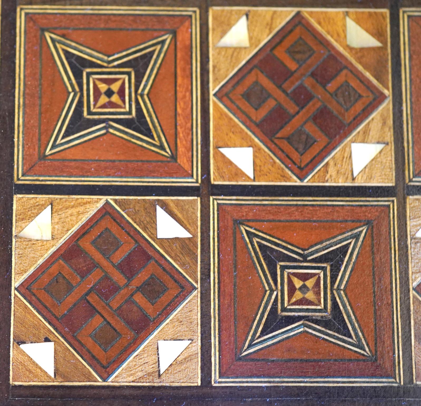 Unusual Inlaid Syrian Game Table w/ Backgammon, Chess, Card and Pullout Seat In Good Condition For Sale In Ft. Lauderdale, FL