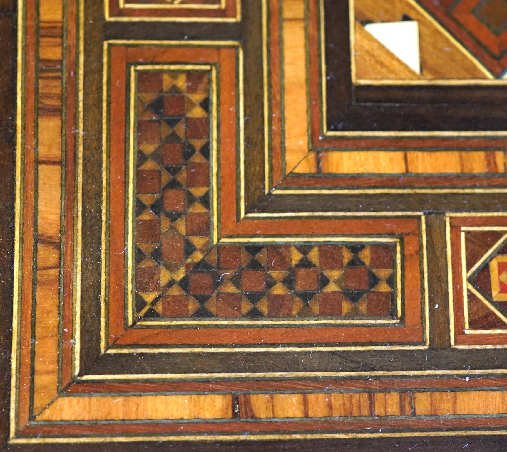 20th Century Unusual Inlaid Syrian Game Table w/ Backgammon, Chess, Card and Pullout Seat For Sale