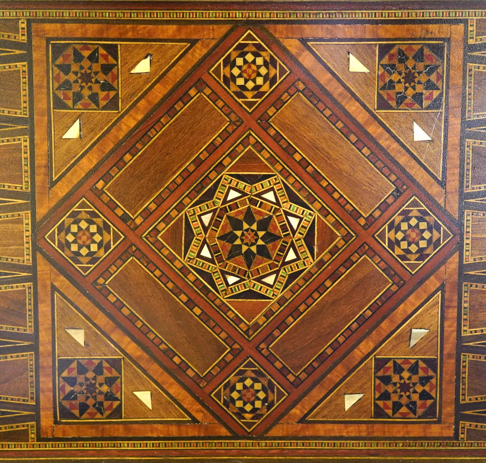 Wood Unusual Inlaid Syrian Game Table w/ Backgammon, Chess, Card and Pullout Seat For Sale