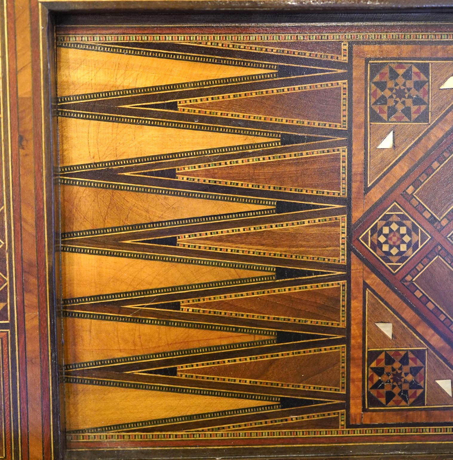 Unusual Inlaid Syrian Game Table w/ Backgammon, Chess, Card and Pullout Seat For Sale 1