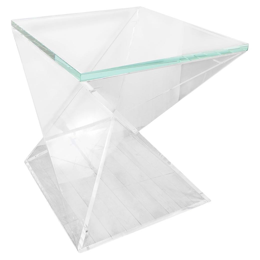 Unusual intersecting Lucite side table For Sale