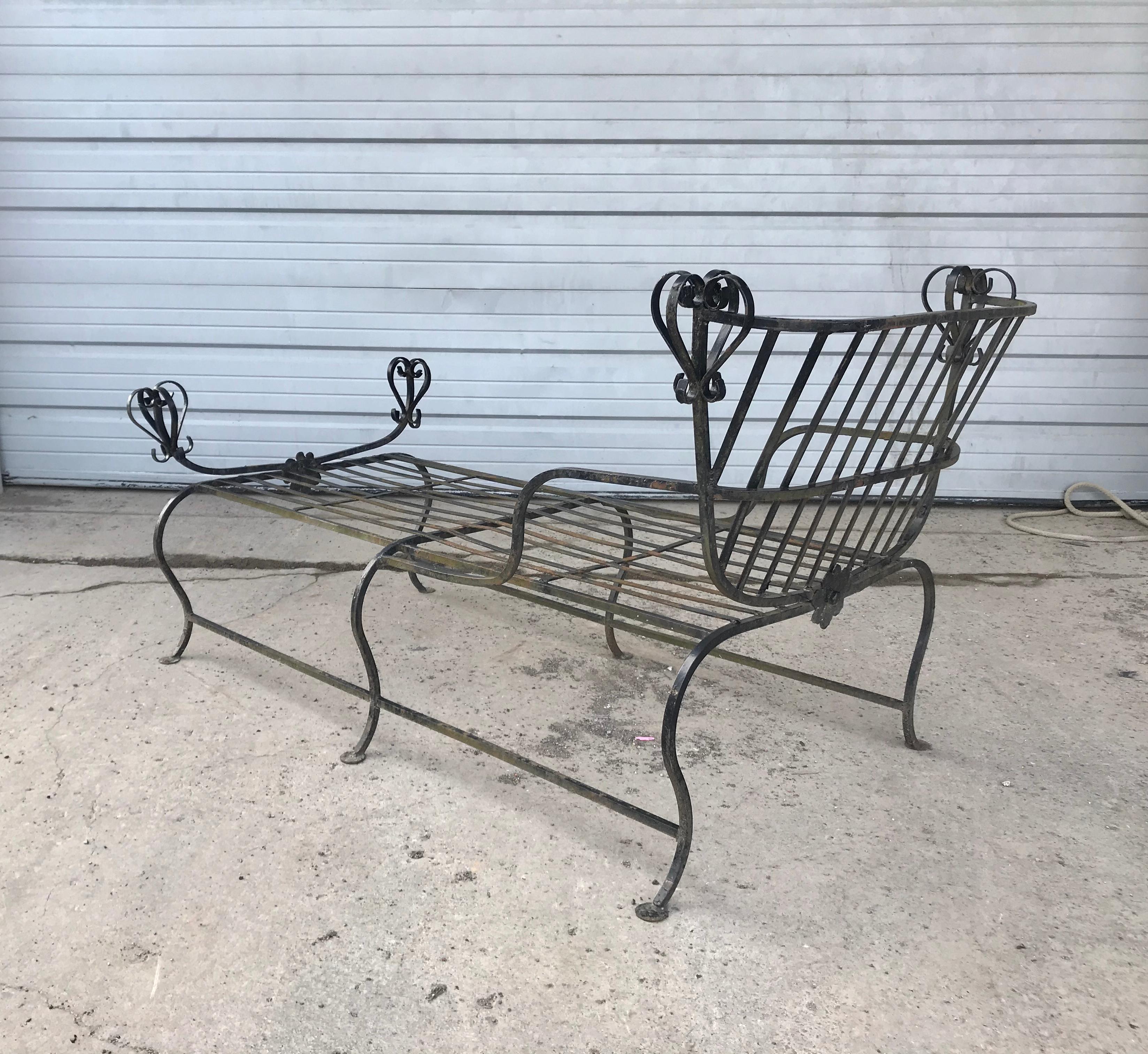 Hand-Crafted Unusual Iron Chaise Lounge, Custom Made, Savonarola Style, Indoor /Outdoor For Sale