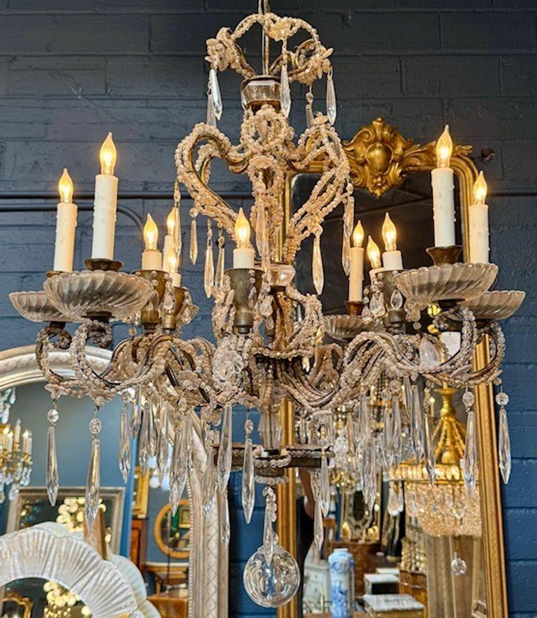 Wood Unusual Italian Beaded Chandelier For Sale
